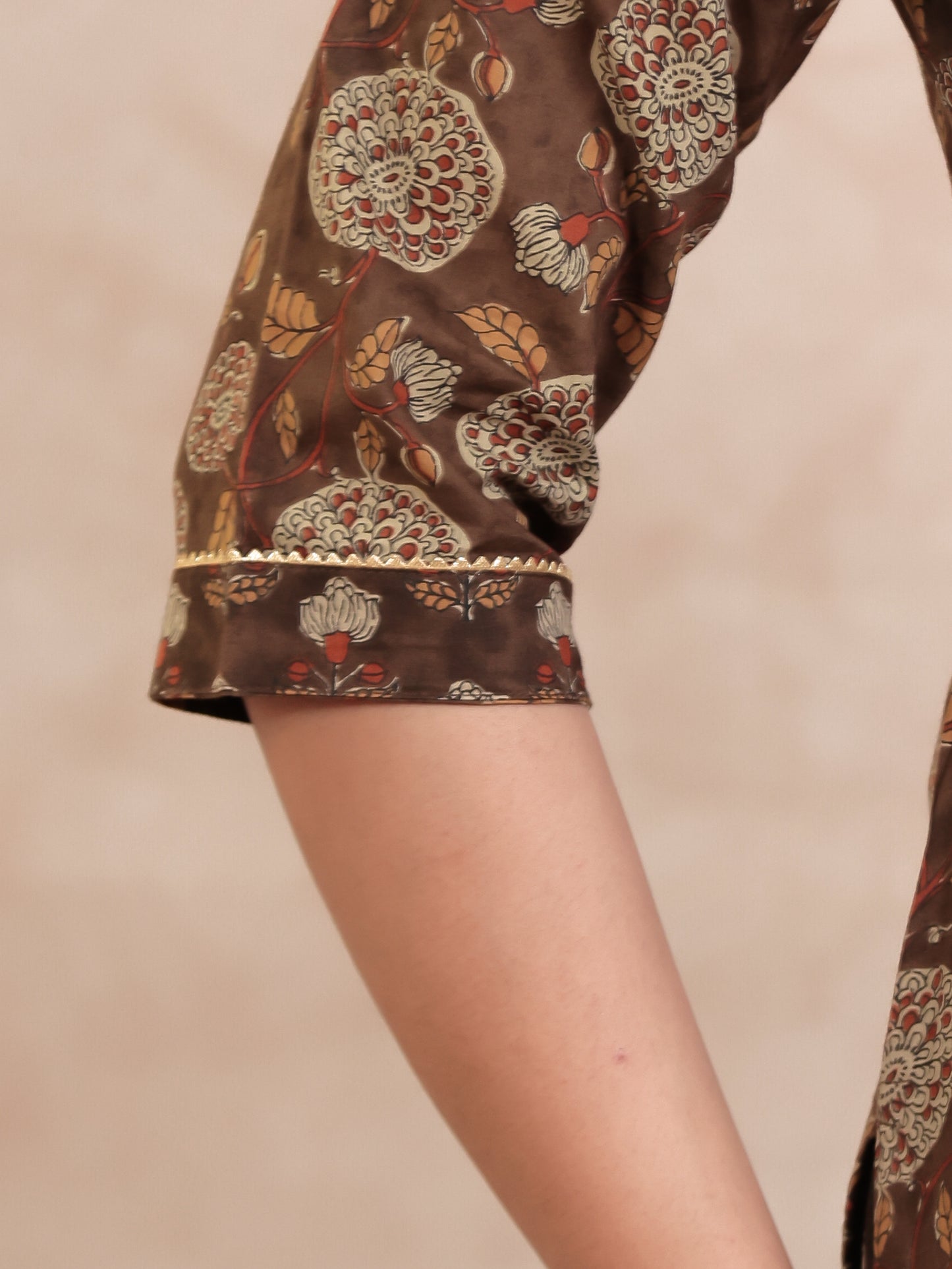 Soft Cotton Floral Straight Brown Kurta