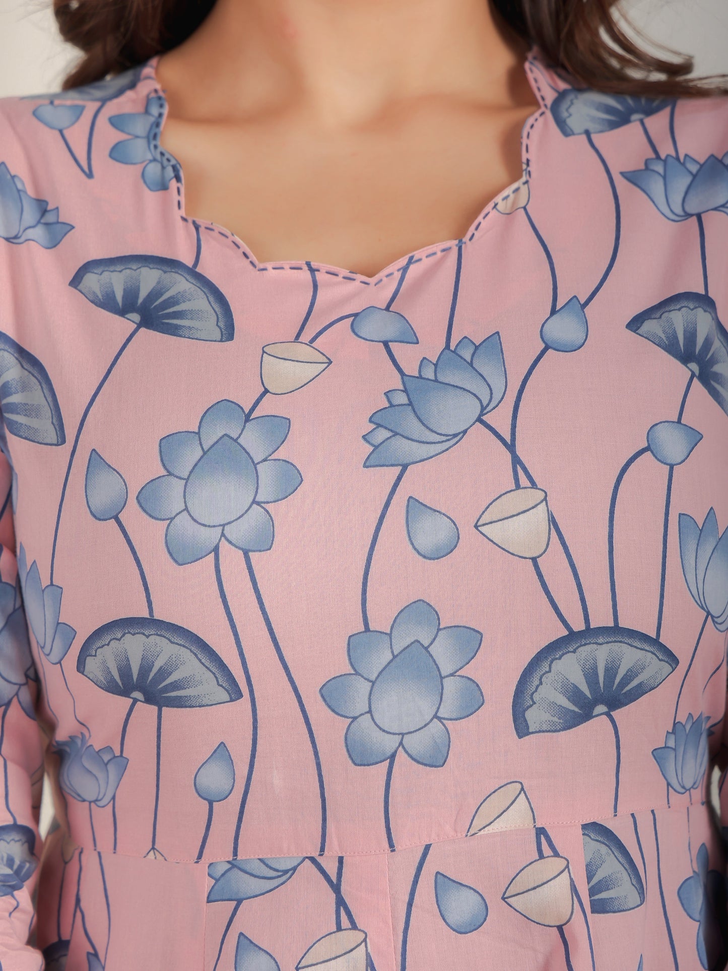 Embroidered Soft Cotton Floral Anarkali Pink Dress
