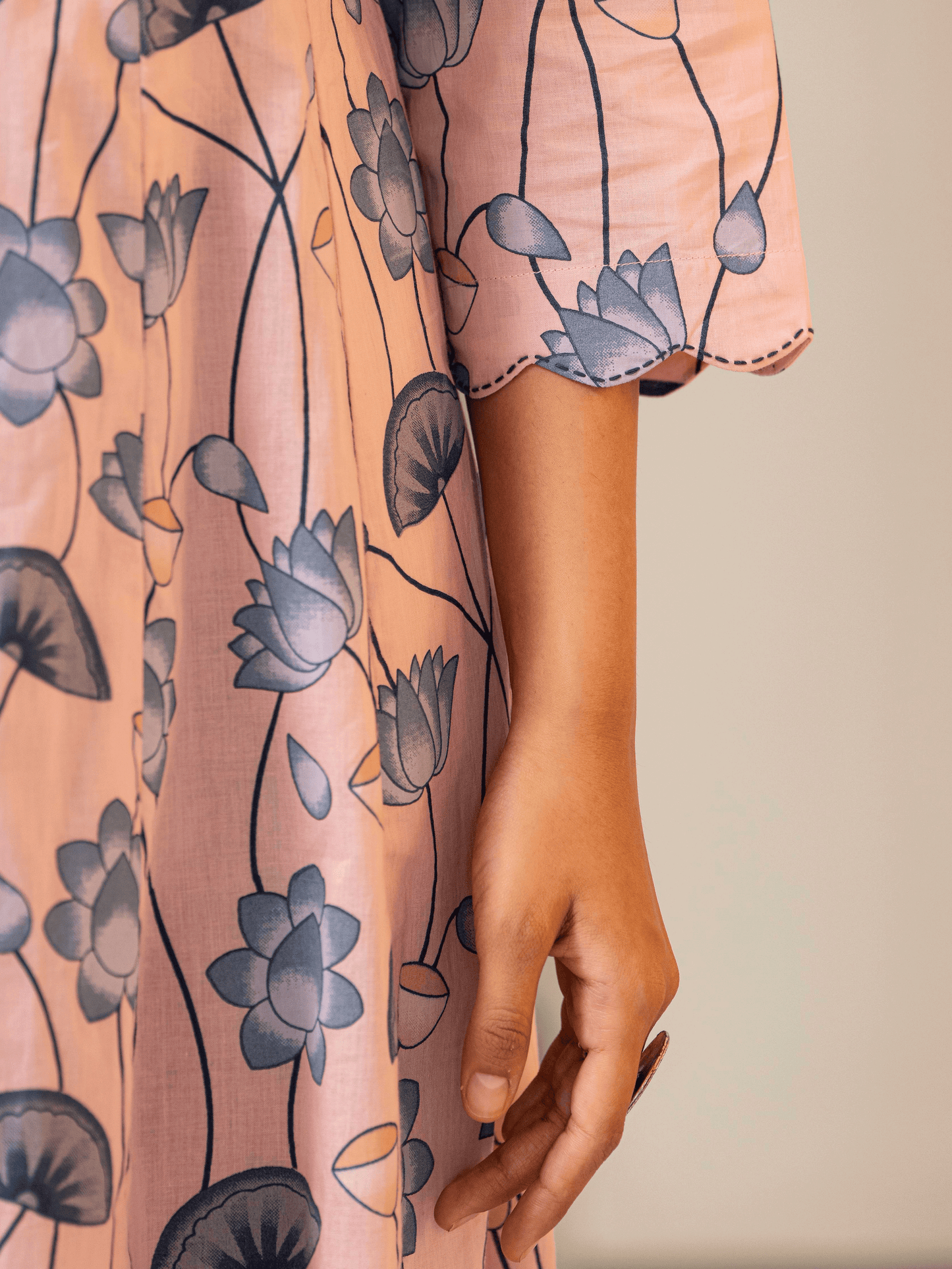 Soft Cotton Floral Anarkali Pink Dress