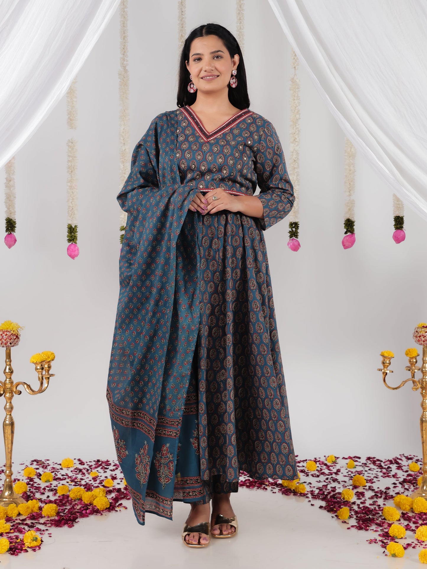 Cotton Voile Ajrakh Blue Dupatta