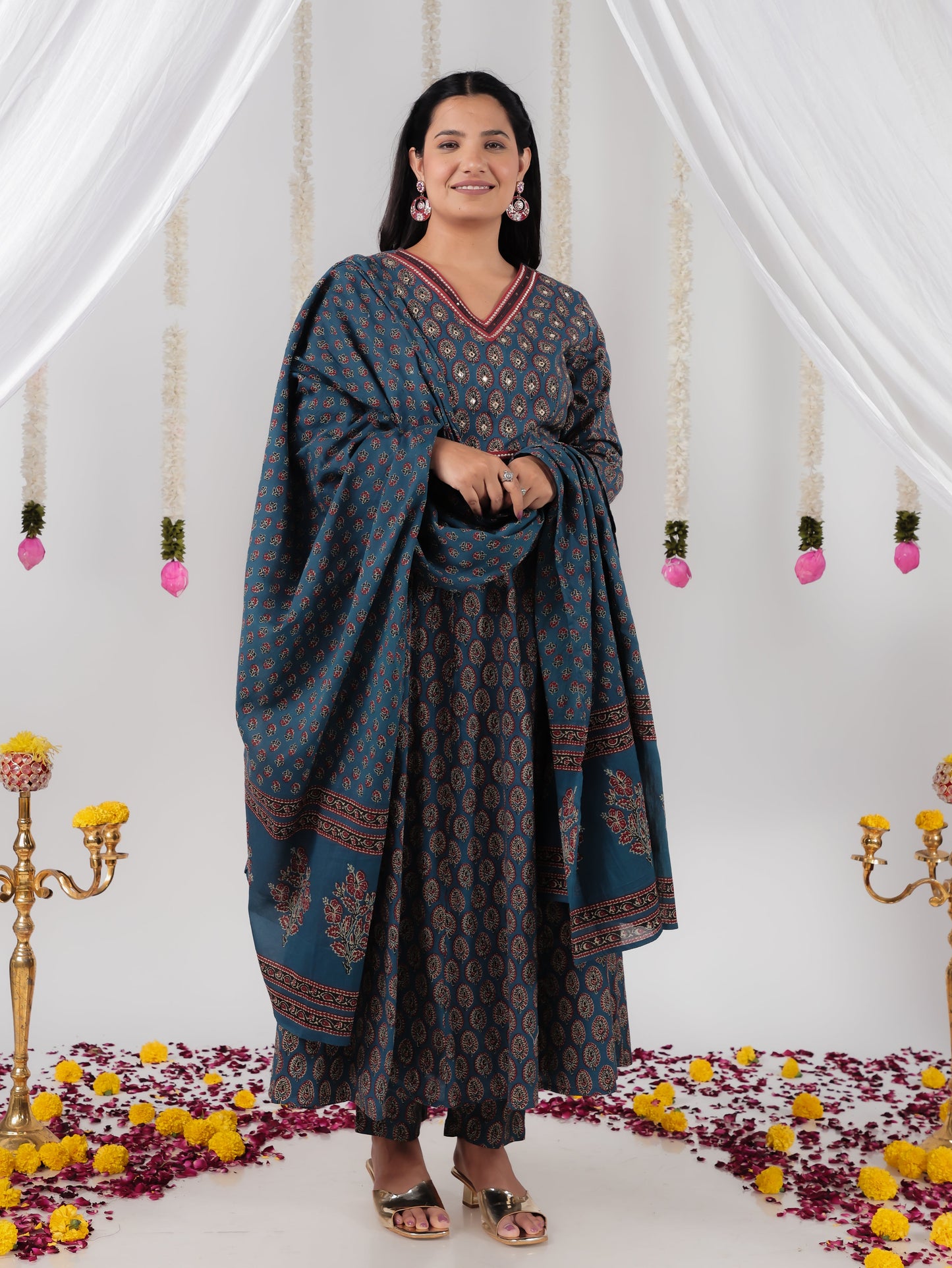 Cotton Voile Ajrakh Blue Dupatta