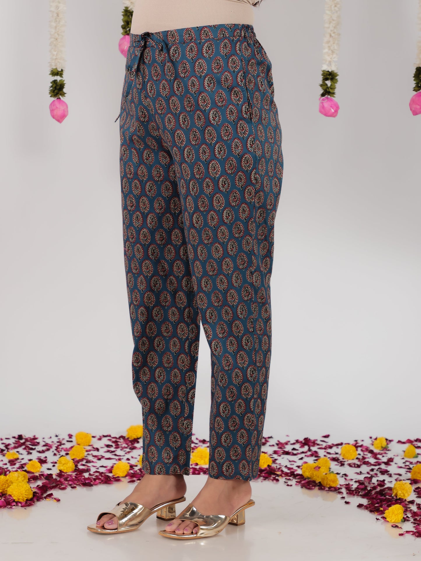 Embroidered Soft Cotton Ajrakh Flared Blue Kurta