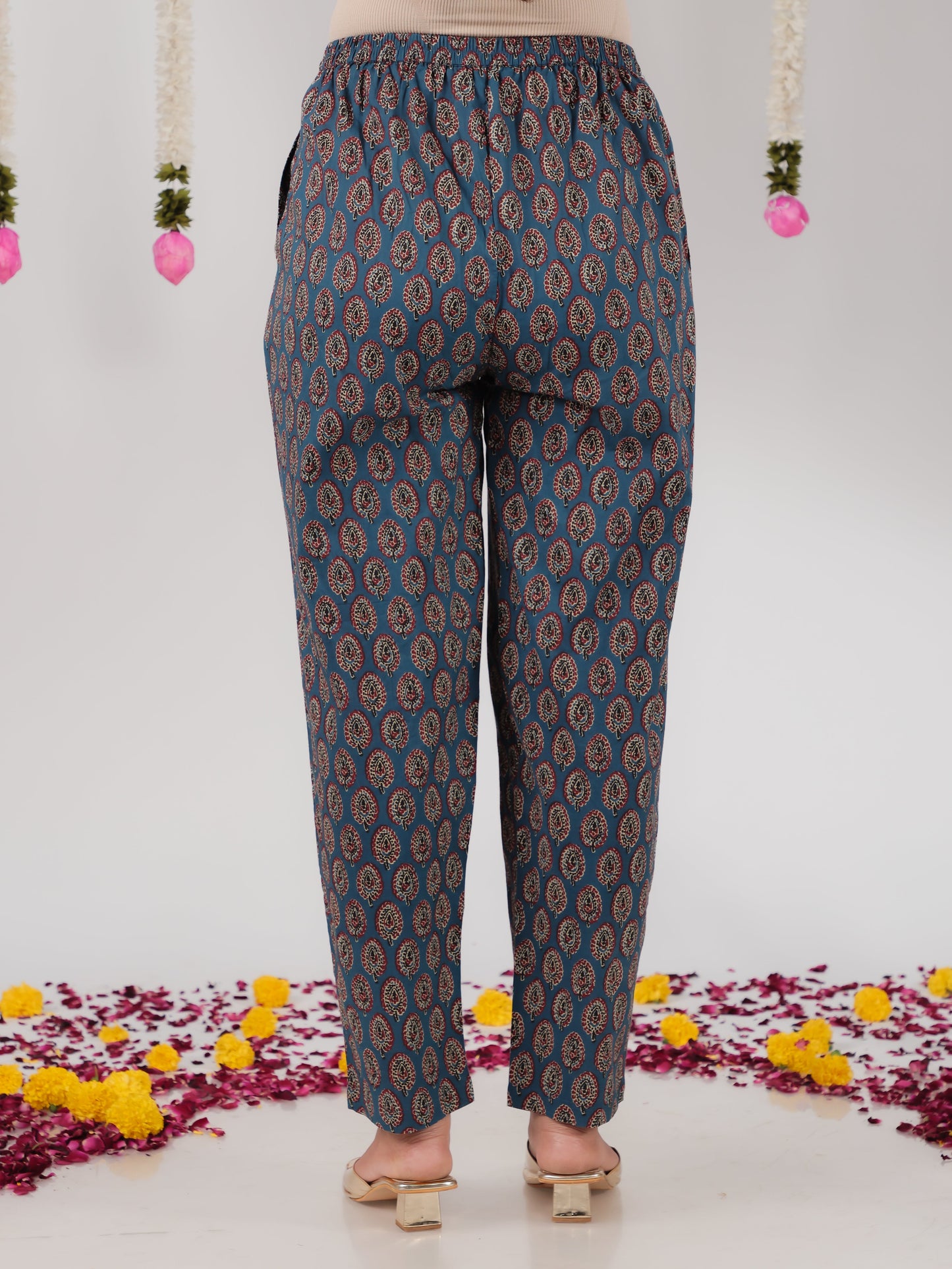Embroidered Soft Cotton Ajrakh Flared Blue Kurta