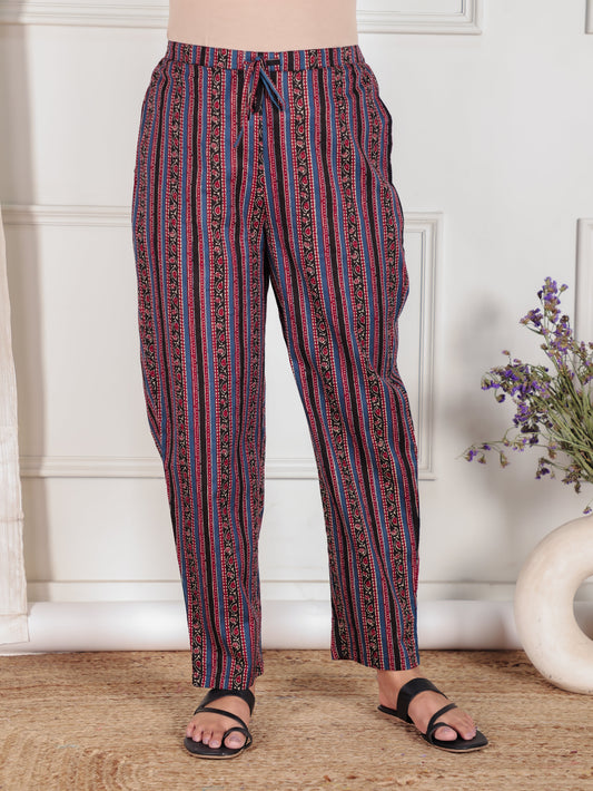 Soft Cotton Ajrakh Black Tapered Trousers