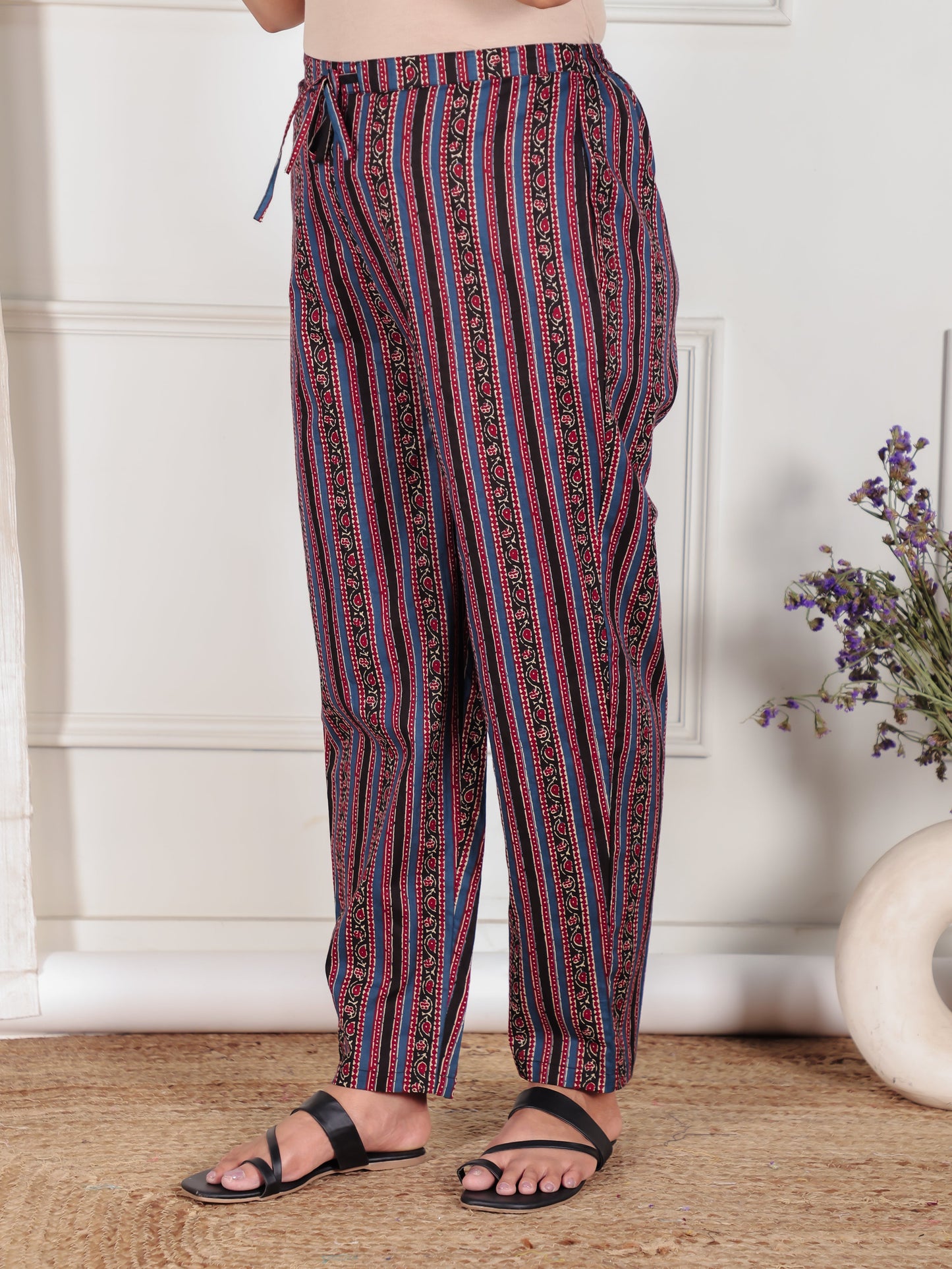Soft Cotton Ajrakh Black Tapered Trousers