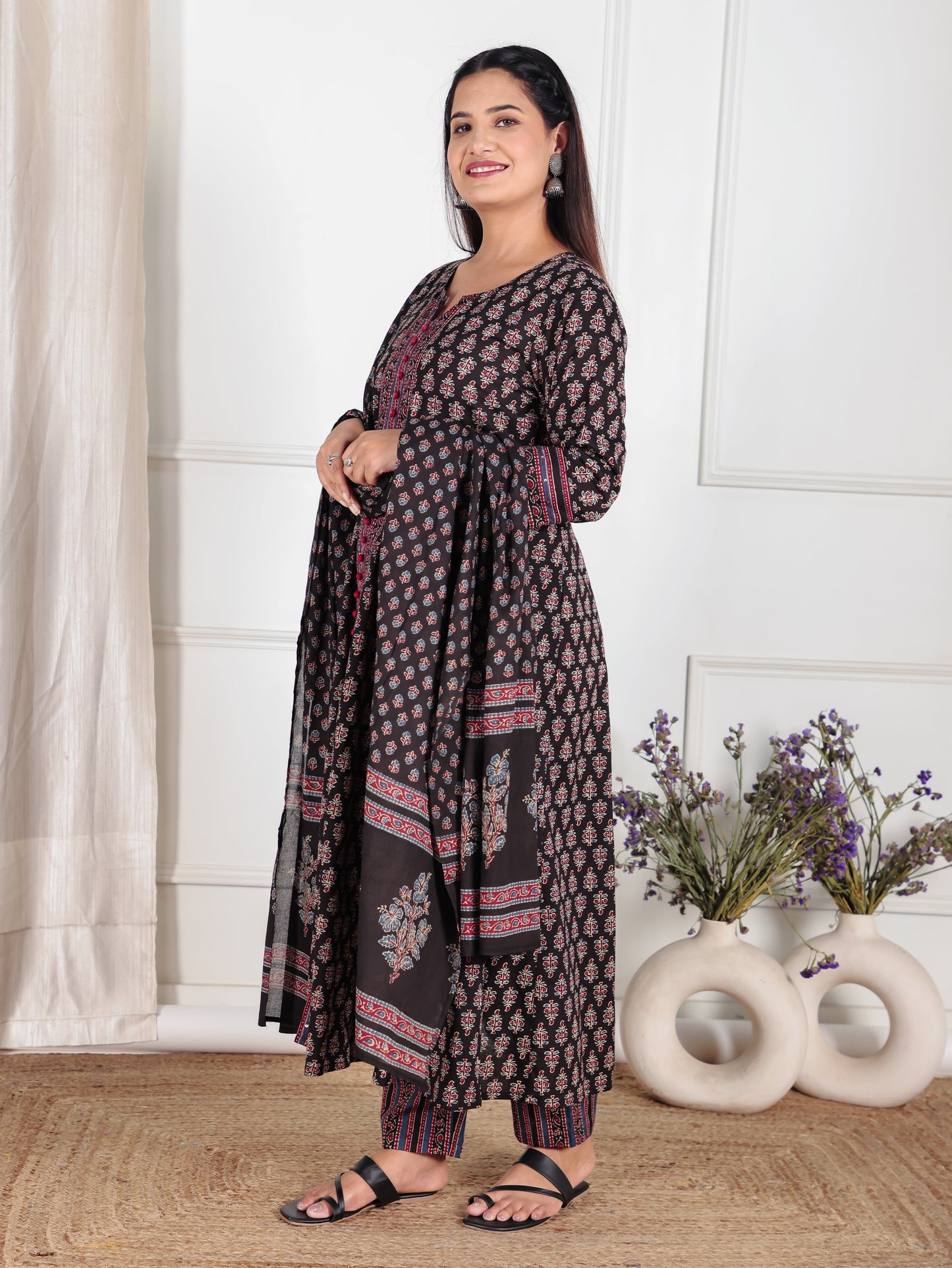 Cotton Voile Ajrakh Black Dupatta