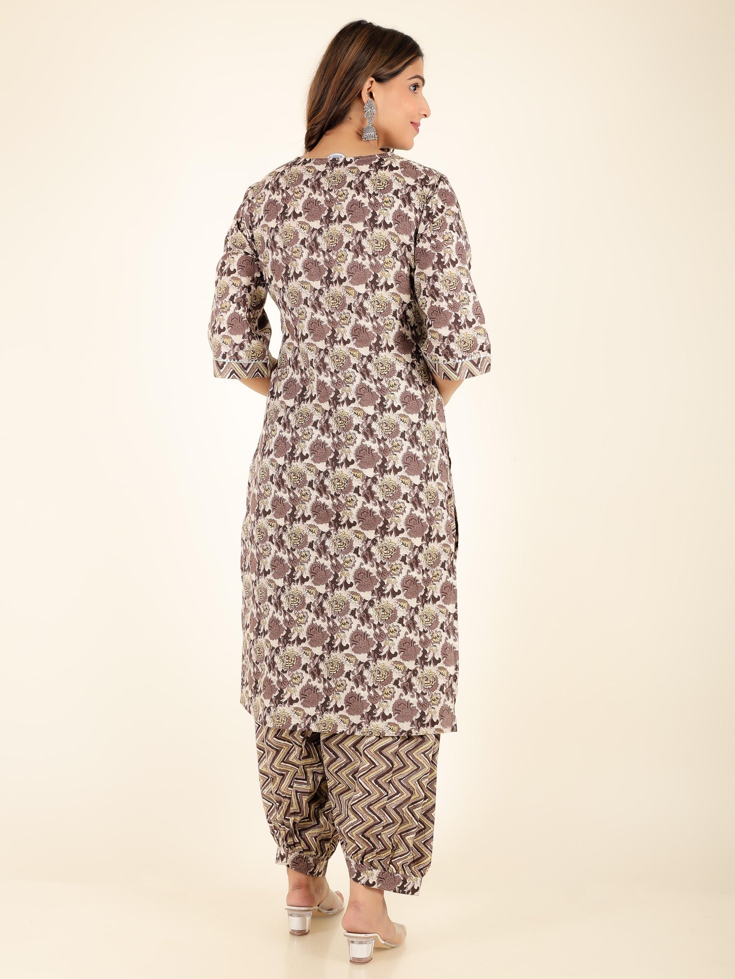 Soft Cotton Floral Straight Beige Kurta