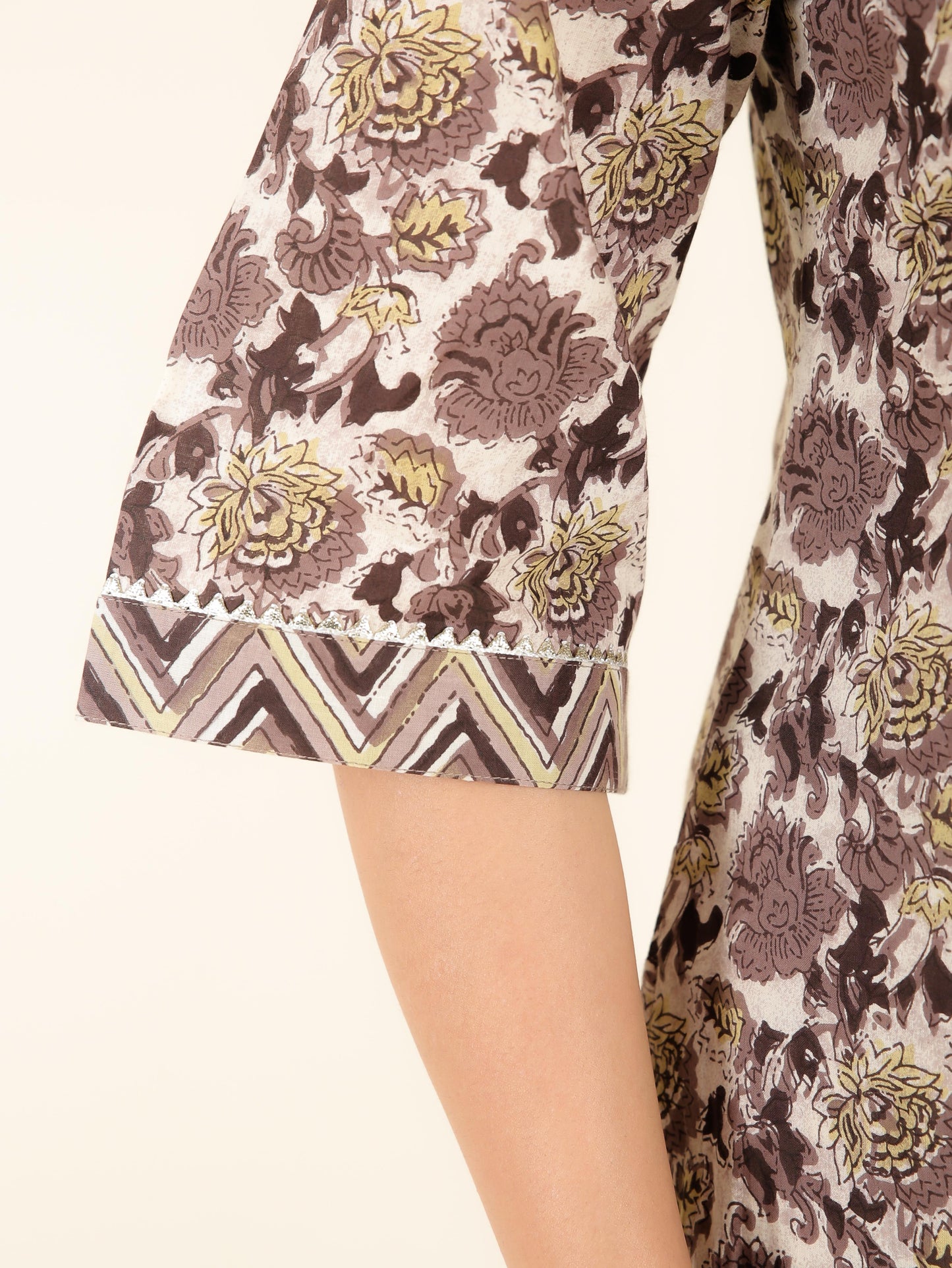Soft Cotton Floral Straight Beige Kurta