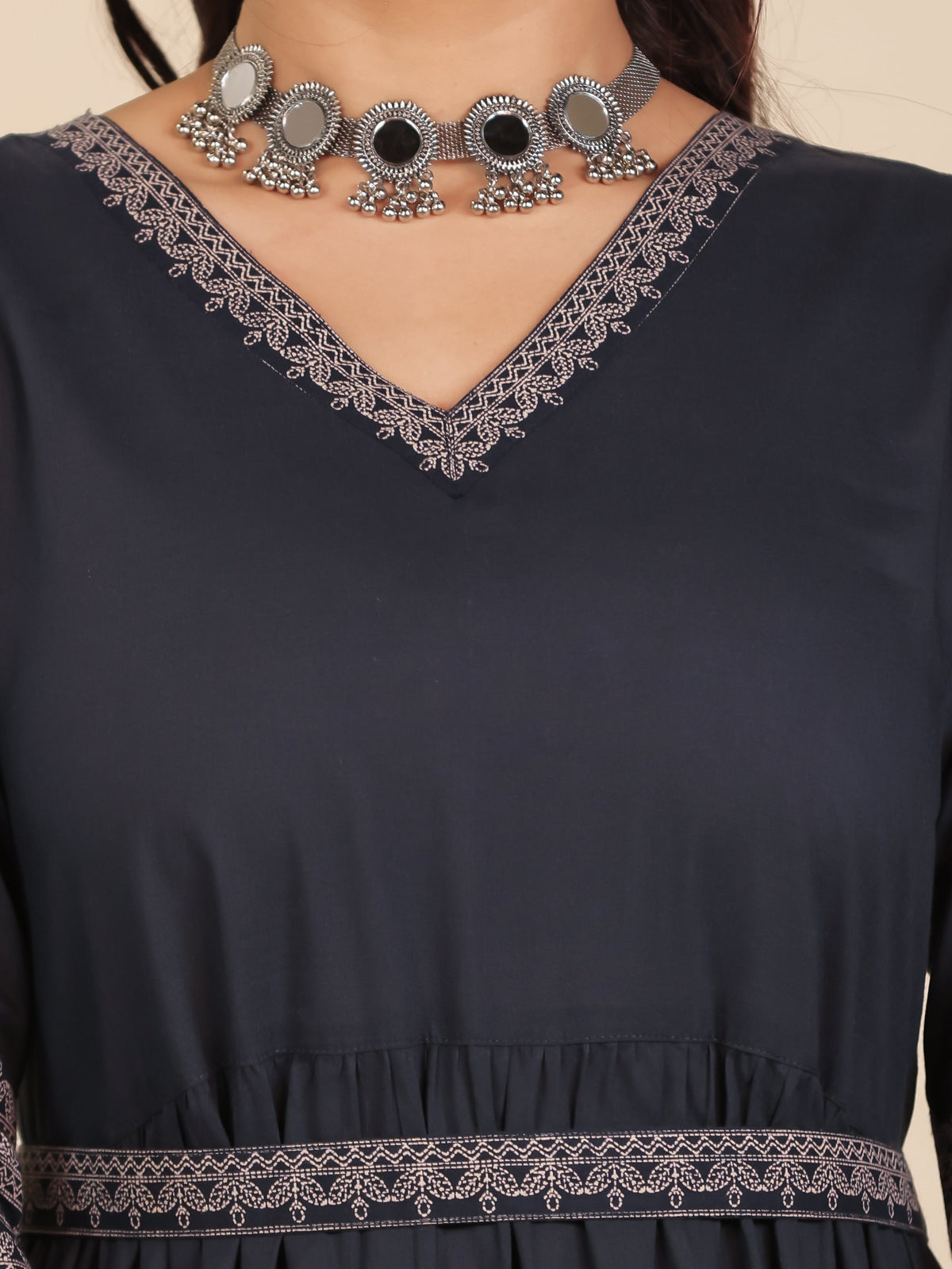 Soft Cotton Solid Anarkali Blue Dress (With Waistbelt)