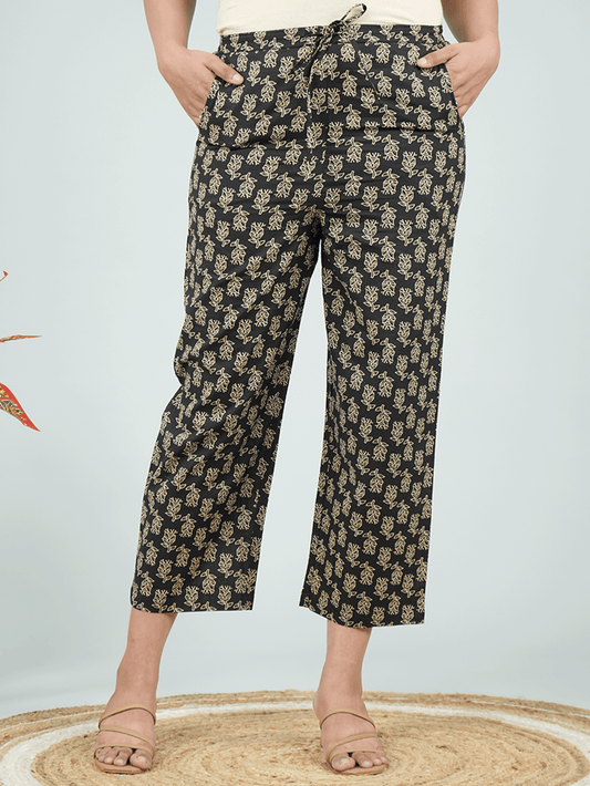 Soft Cotton Ajrakh Black Straight Trousers