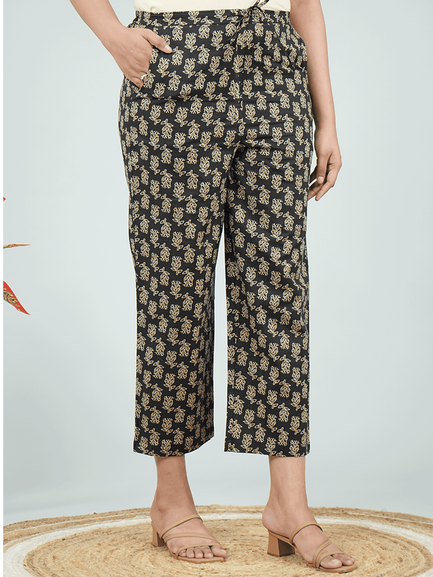 Soft Cotton Ajrakh Black Straight Trousers