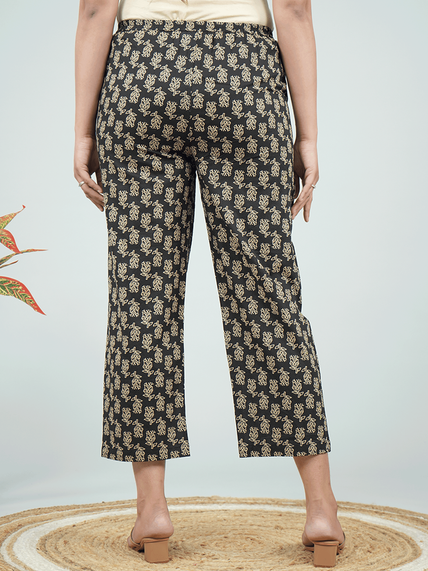 Soft Cotton Ajrakh Black Straight Trousers