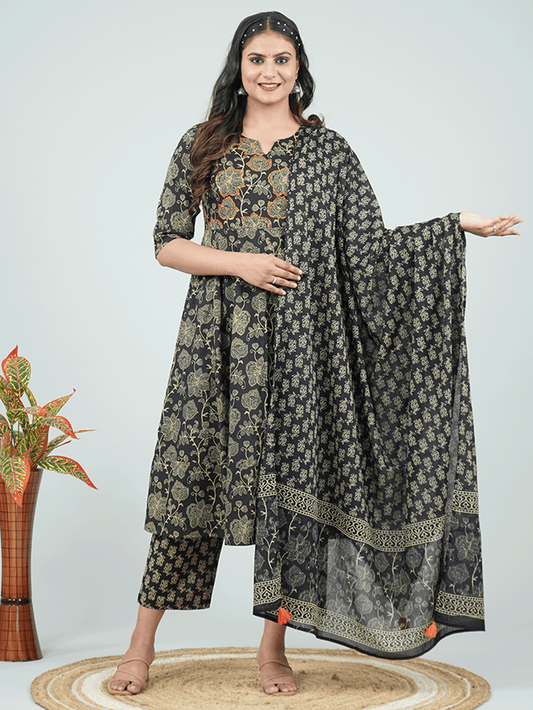 Cotton Voile Ajrakh Black Dupatta