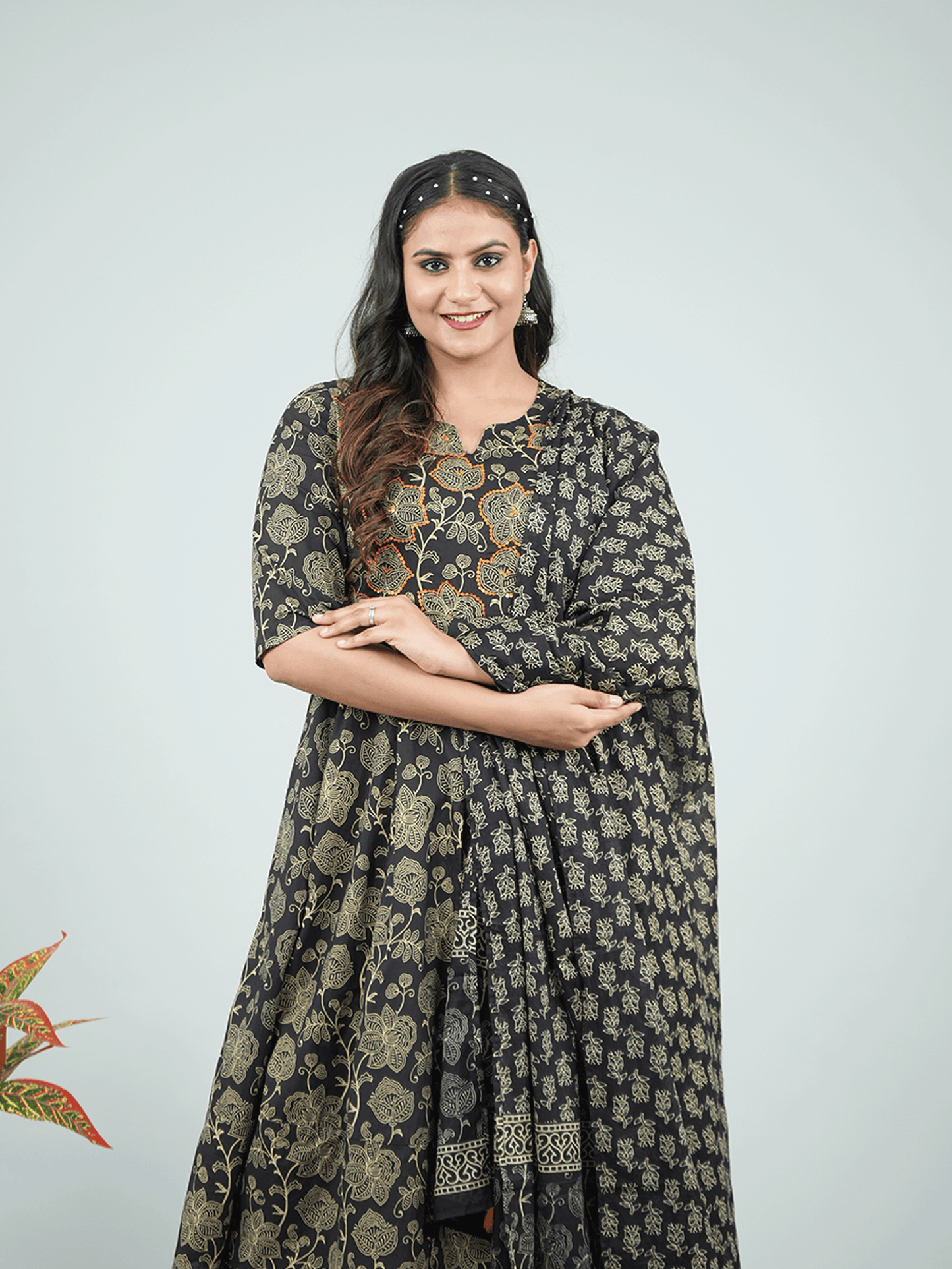 Cotton Voile Ajrakh Black Dupatta
