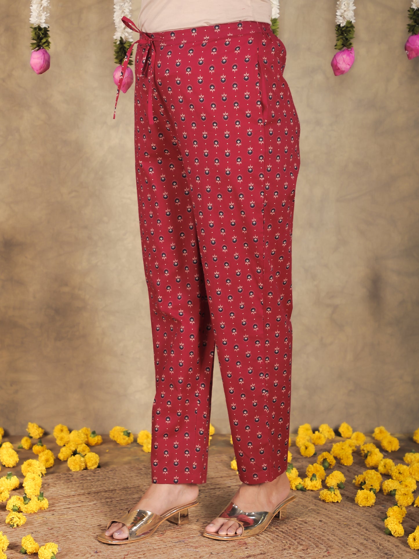 Embroidered Soft Cotton Geometric Anarkali Maroon Kurta