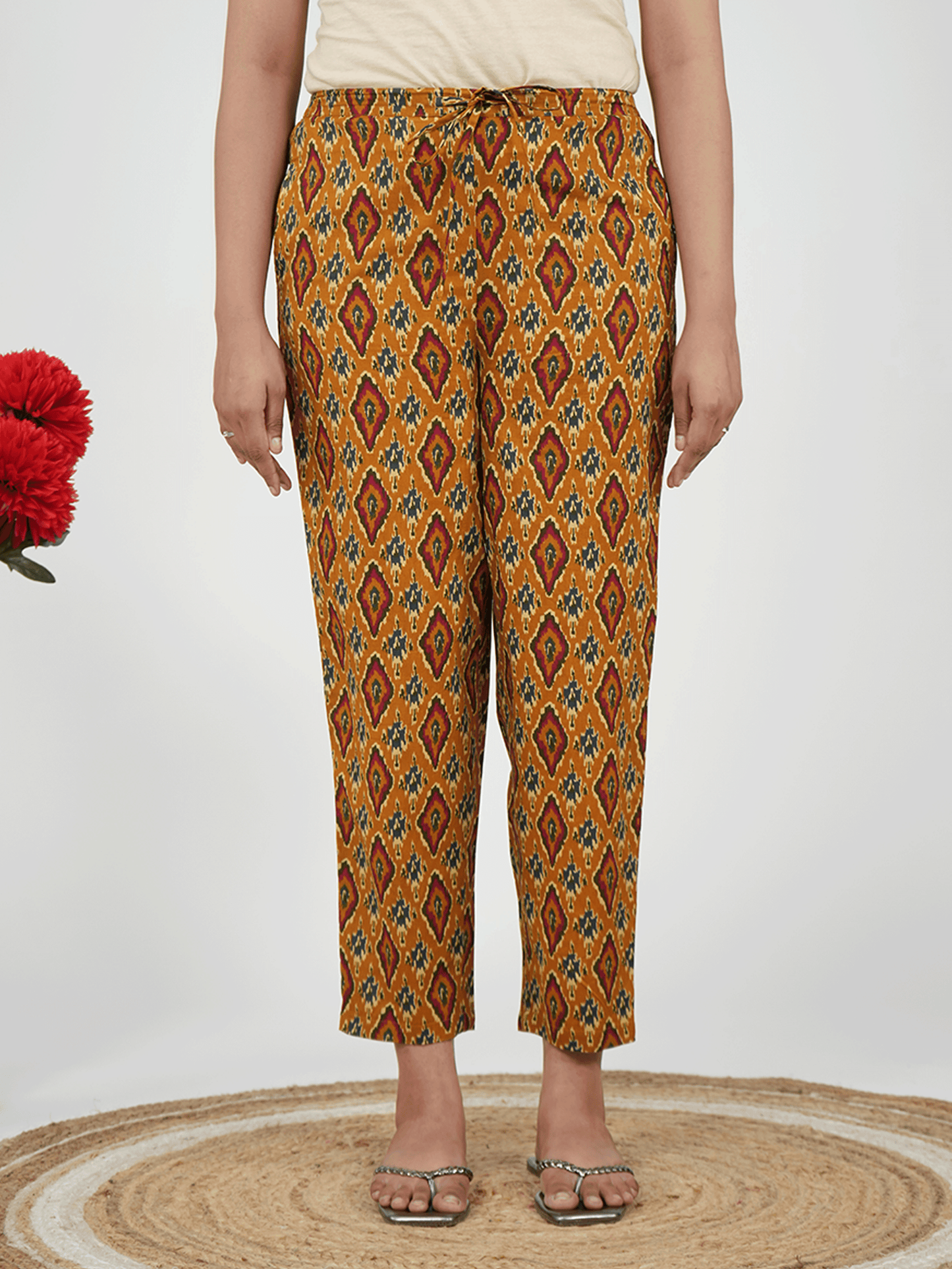 Soft Cotton Ikat Yellow Tapered Trousers