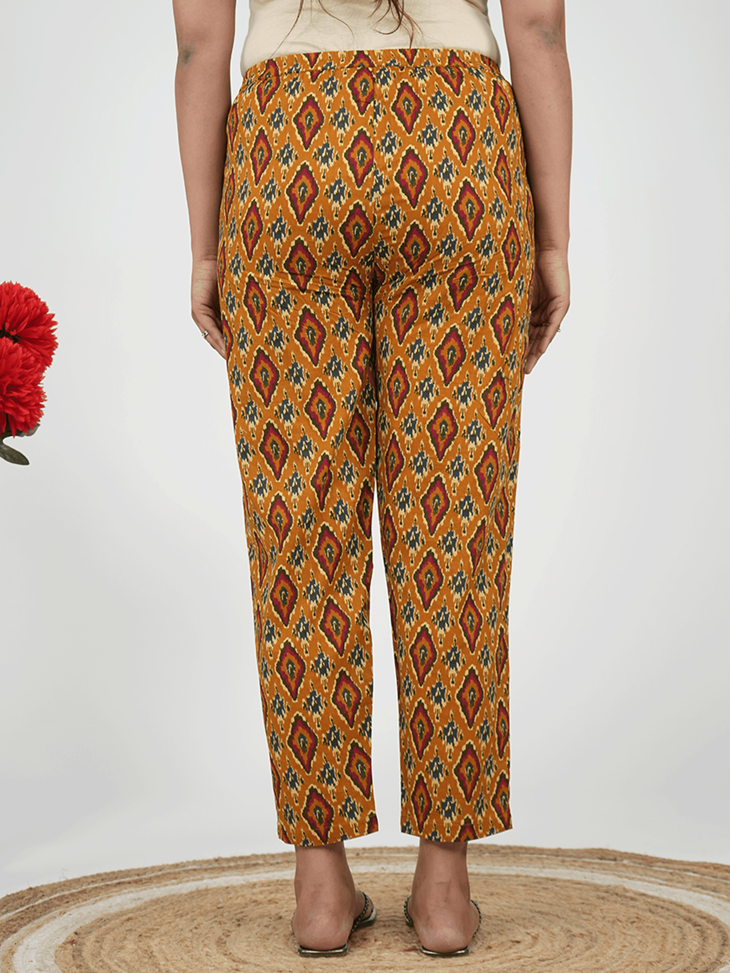 Soft Cotton Ikat Yellow Tapered Trousers