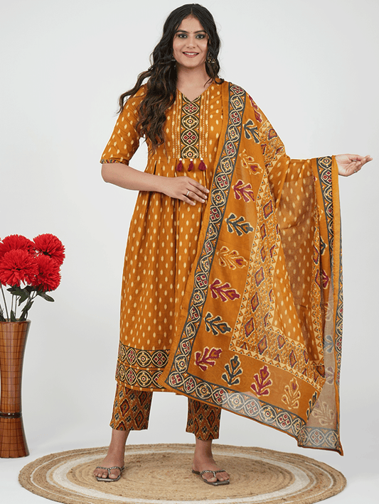 Cotton Voile Ikat Yellow Dupatta