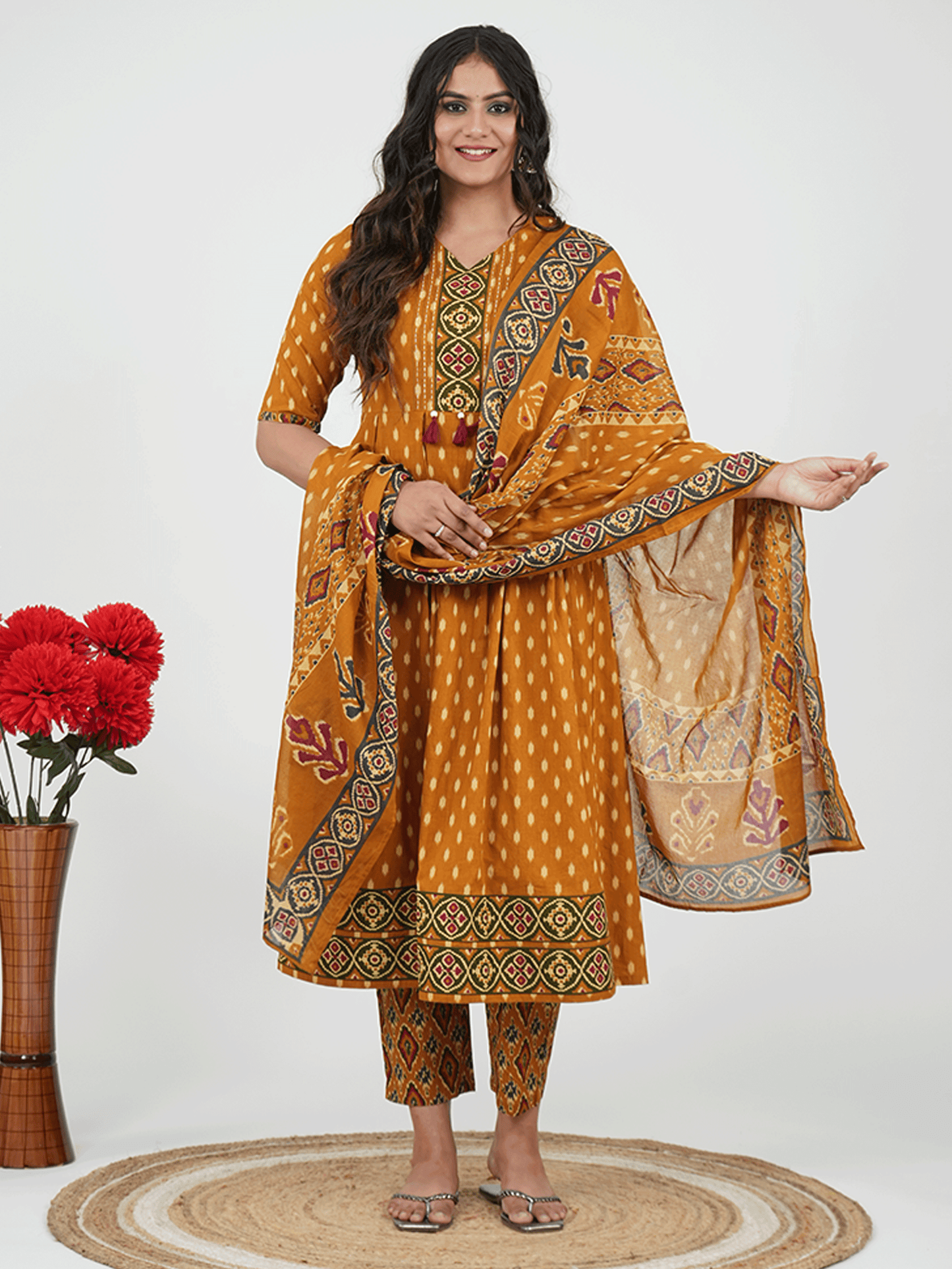 Cotton Voile Ikat Yellow Dupatta