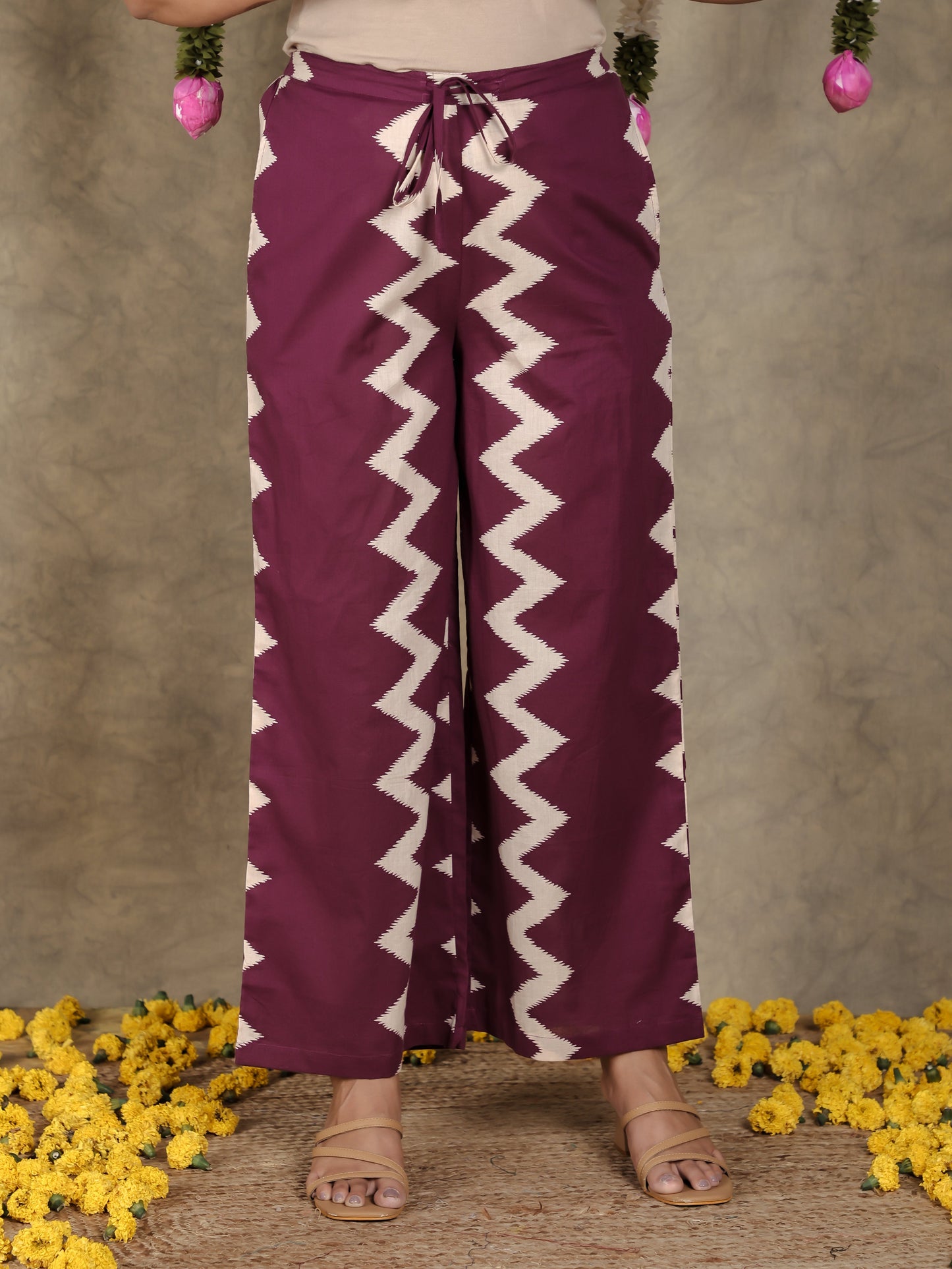 Soft Cotton Ikat Purple Palazzo