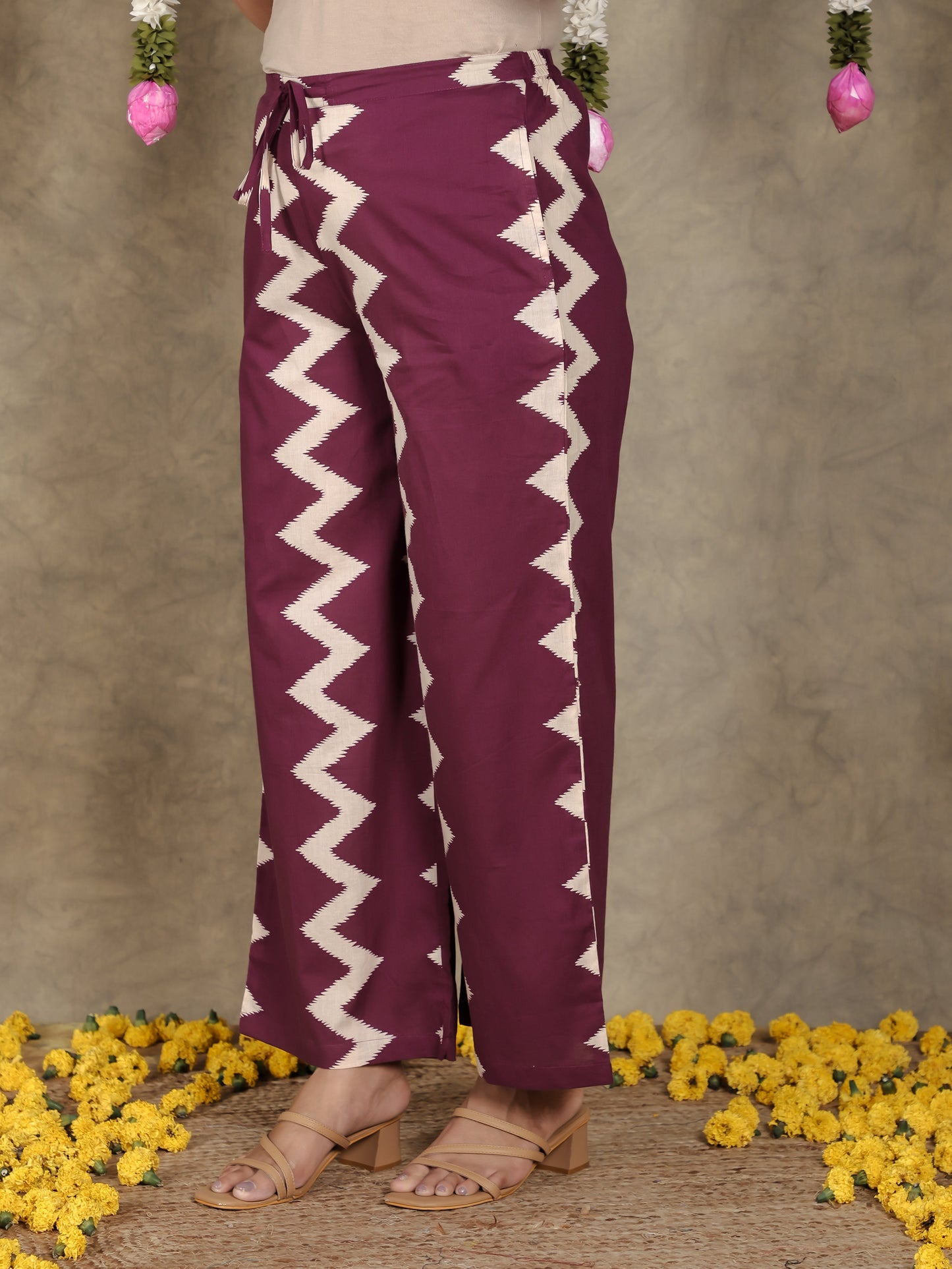 Soft Cotton Ikat Purple Palazzo