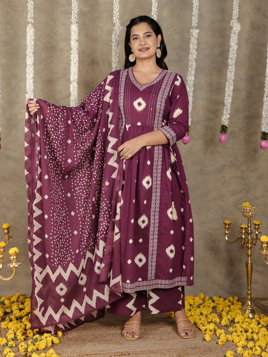 Cotton Voile Ikat Purple Dupatta
