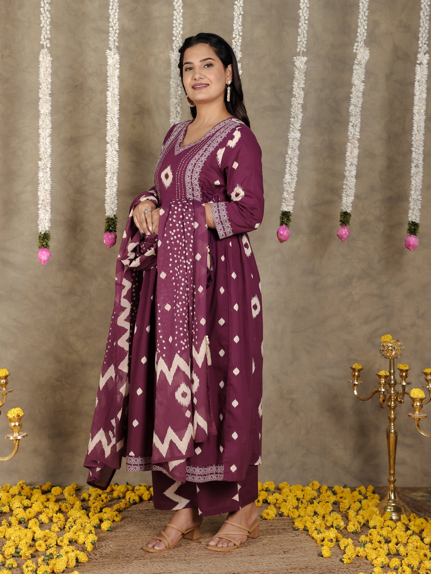 Cotton Voile Ikat Purple Dupatta