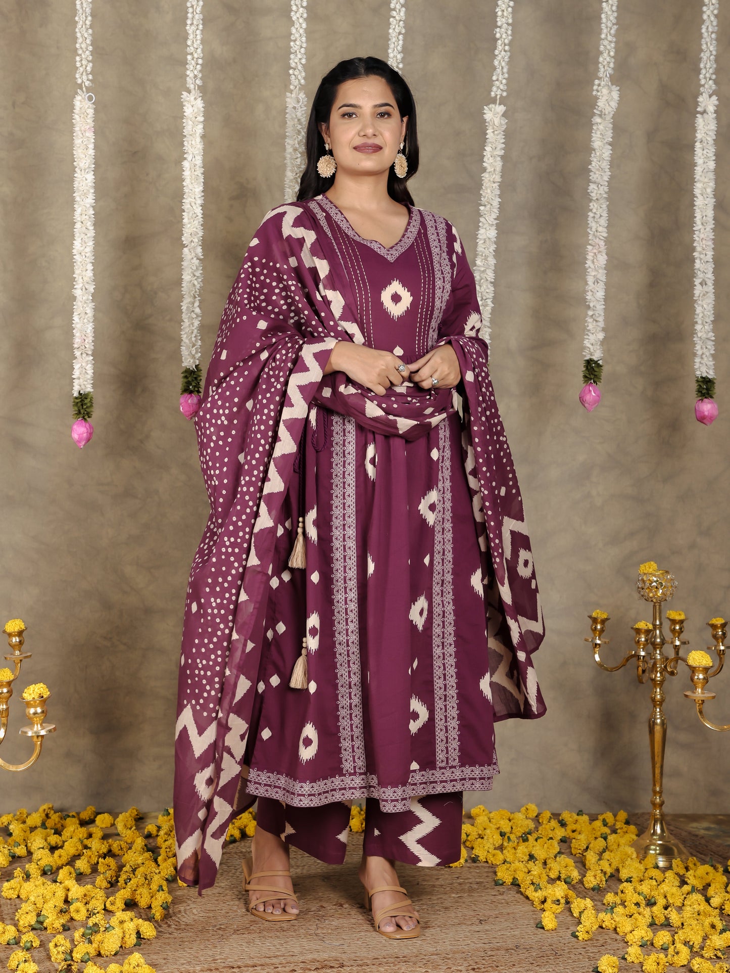 Cotton Voile Ikat Purple Dupatta