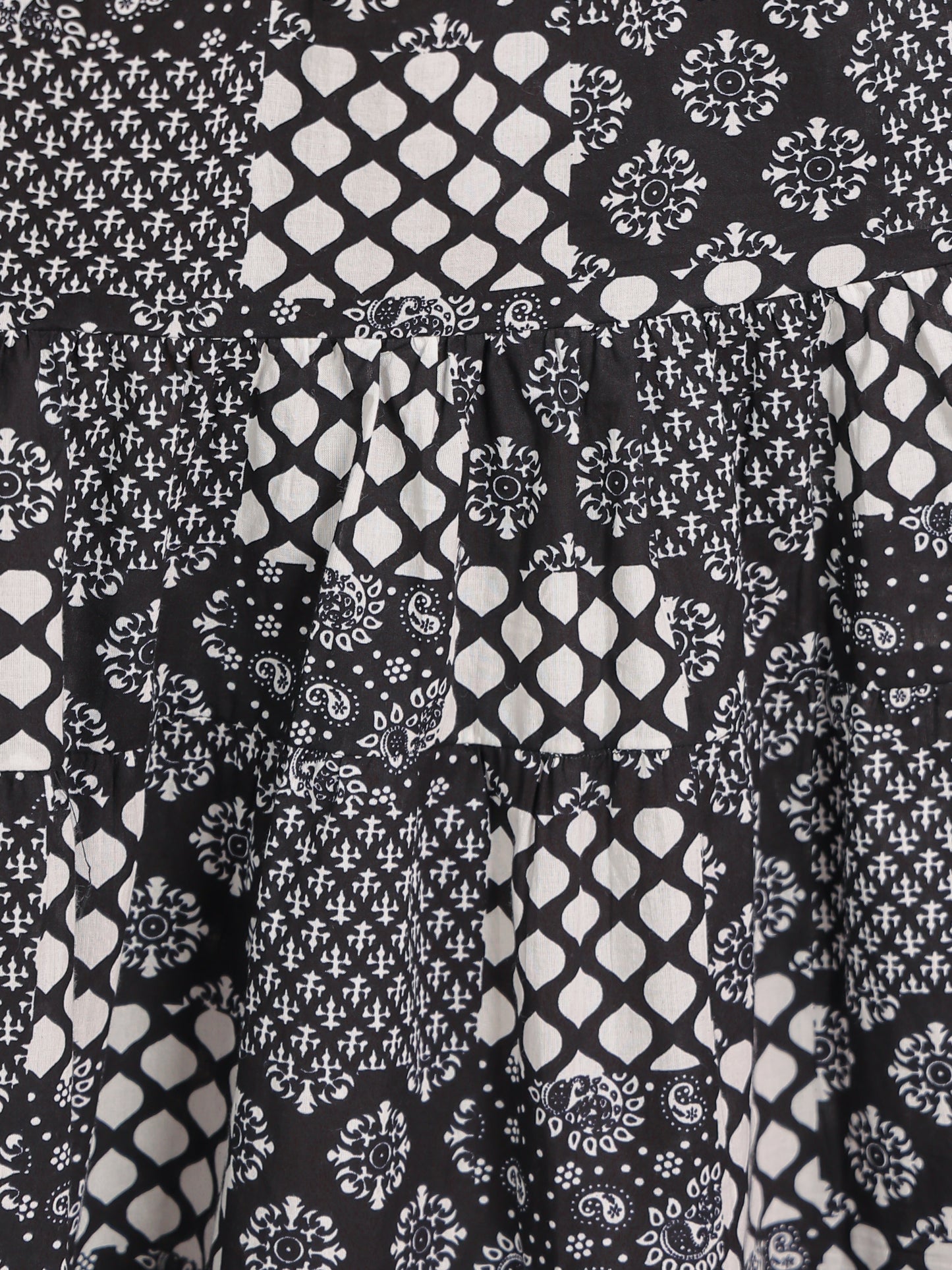 Soft Cotton Abstract Tiered Black Dress