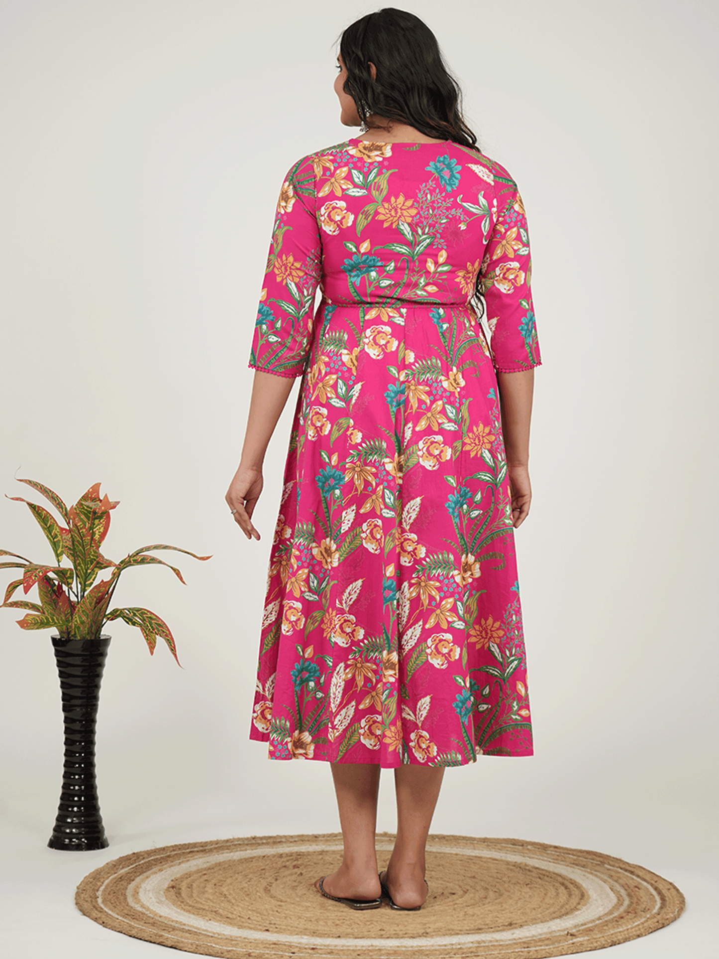 Soft Cotton Floral Flared Pink Dress