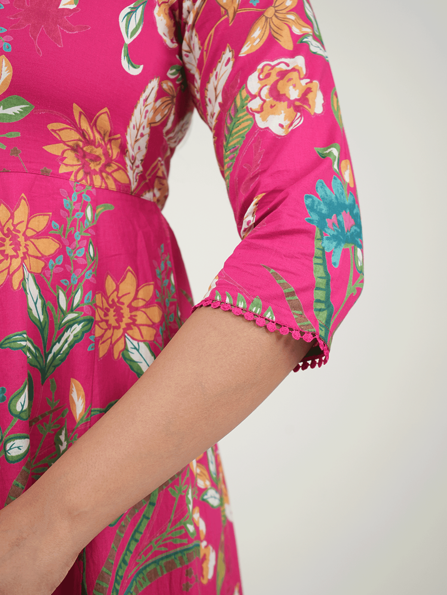 Soft Cotton Floral Flared Pink Dress