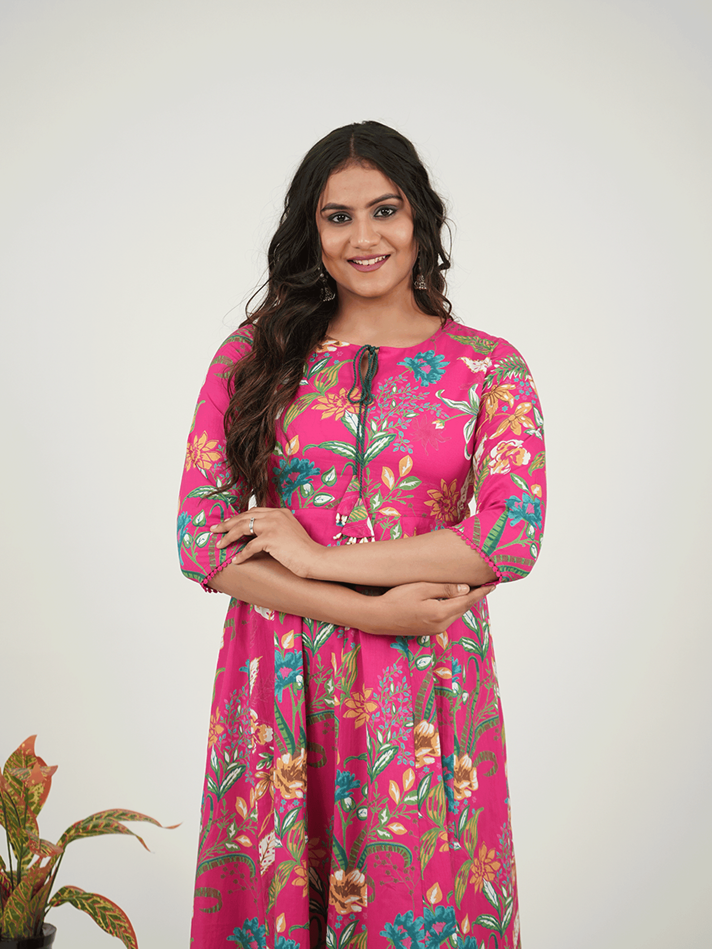 Soft Cotton Floral Flared Pink Dress