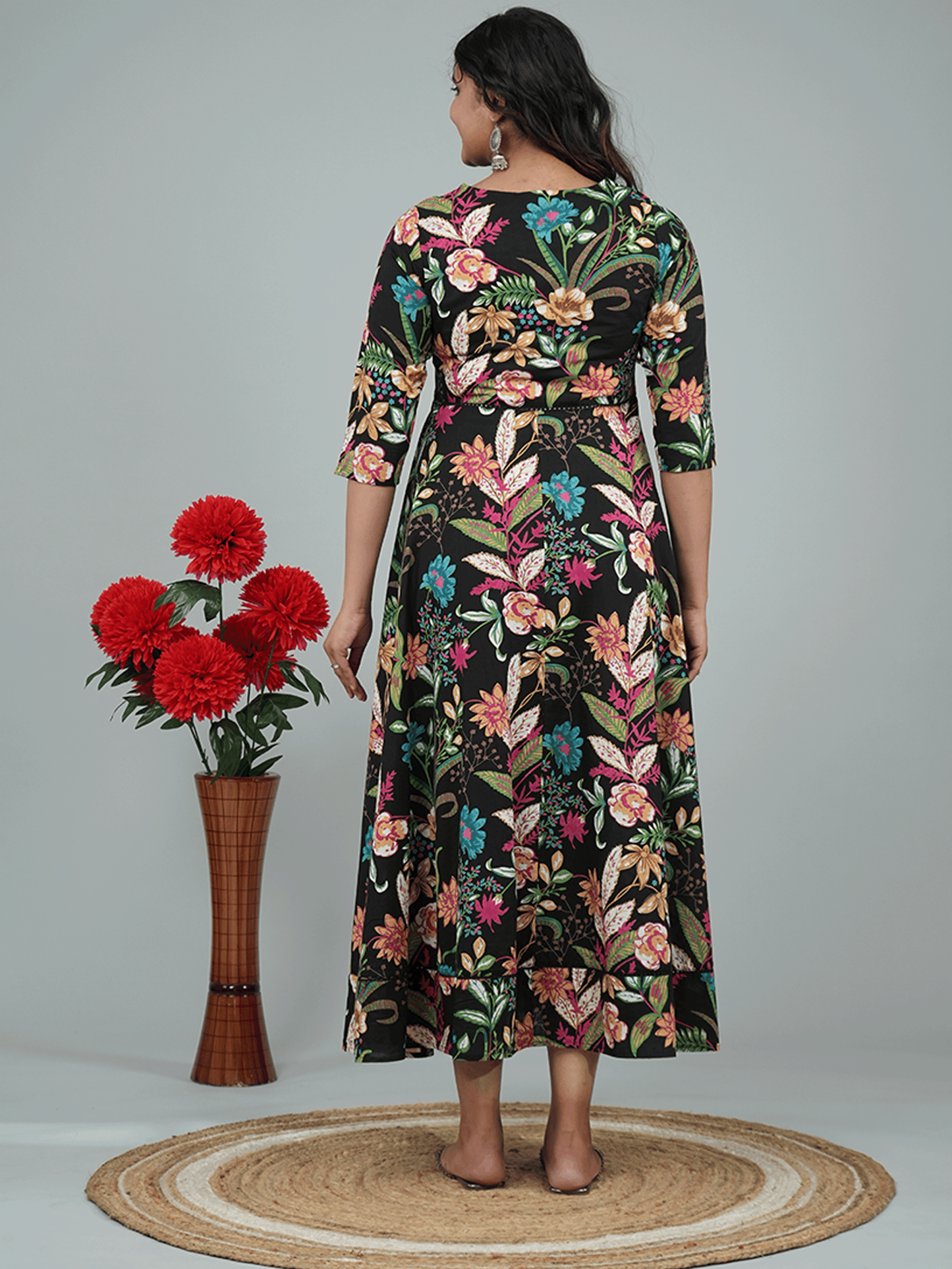 Soft Cotton Floral Anarkali Multicolor Dress