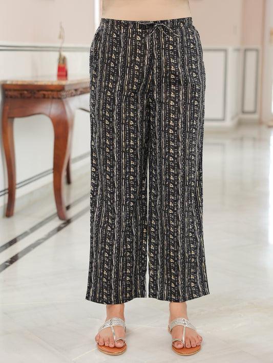 Soft Cotton Striped Black Straight Trousers
