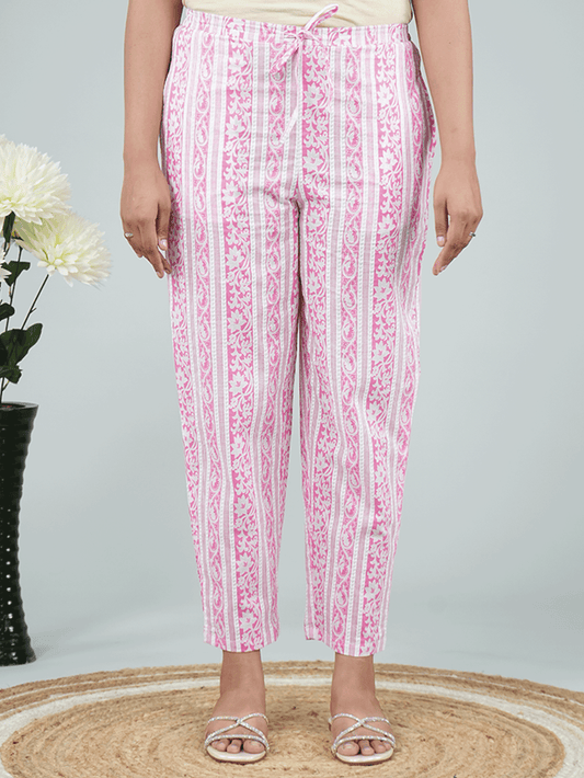 Soft Cotton Striped Pink Tapered Trousers
