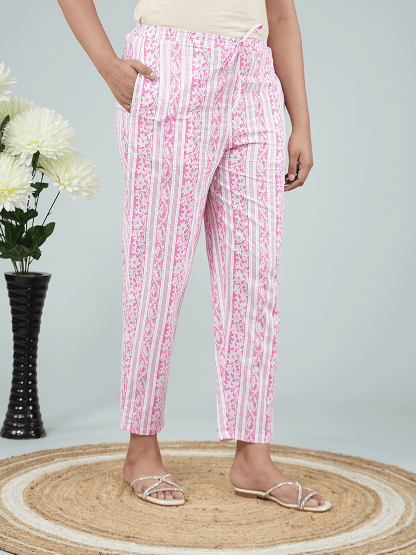 Soft Cotton Floral Flared Pink Kurta