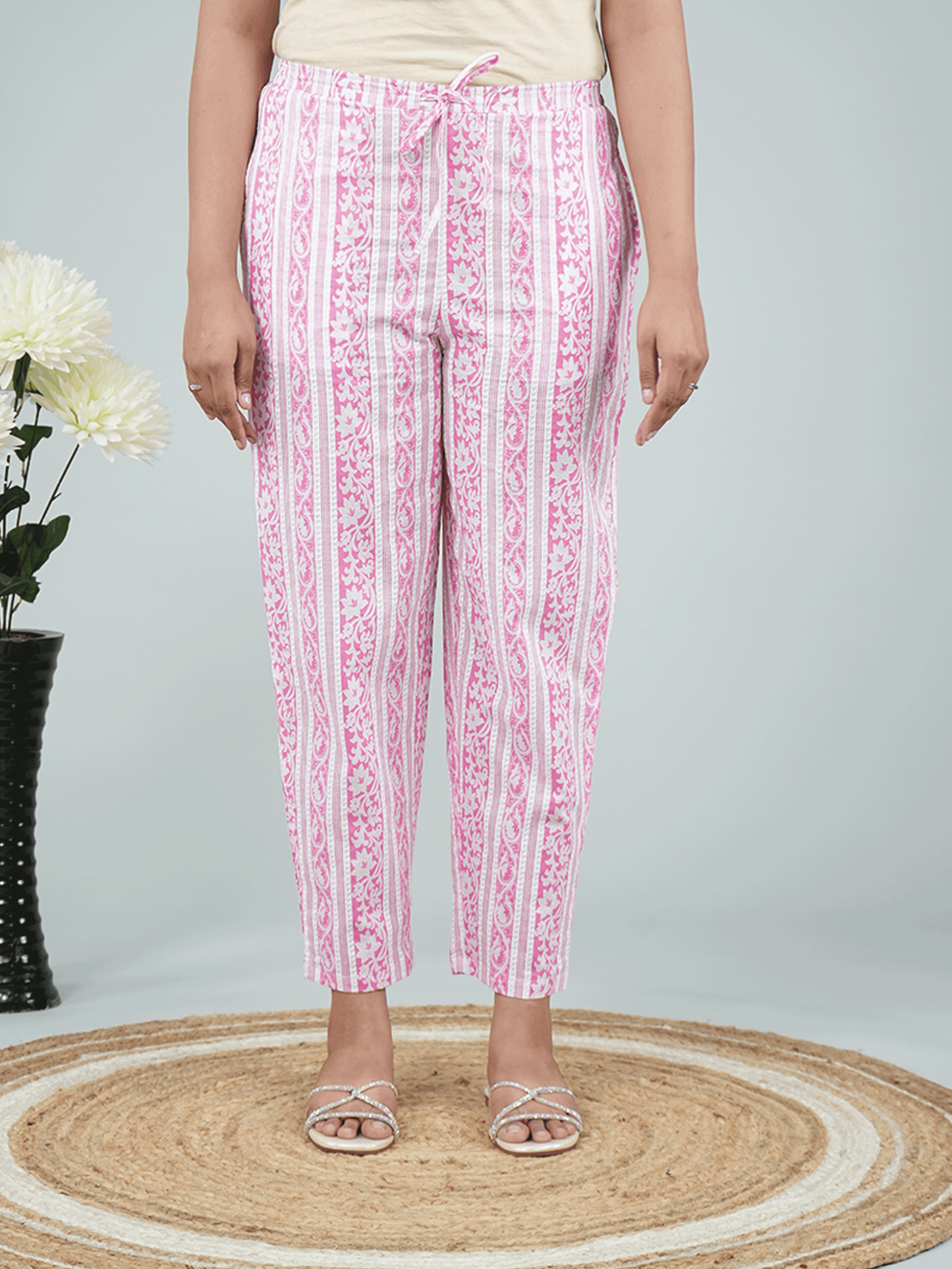 Soft Cotton Floral Flared Pink Kurta