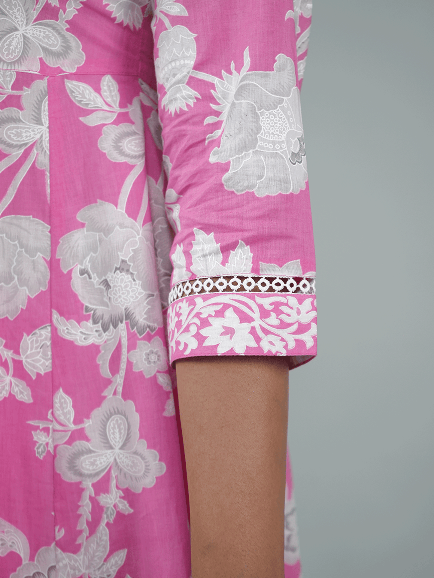 Soft Cotton Floral Flared Pink Kurta