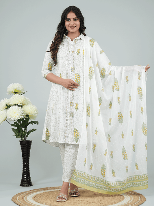 Cotton Voile Floral Grey Dupatta