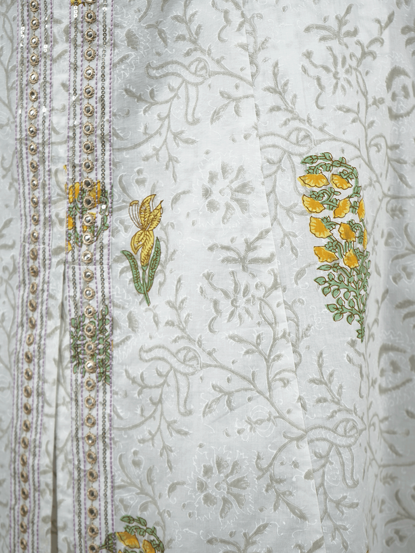Embroidered Soft Cotton Floral High Low Grey Kurta