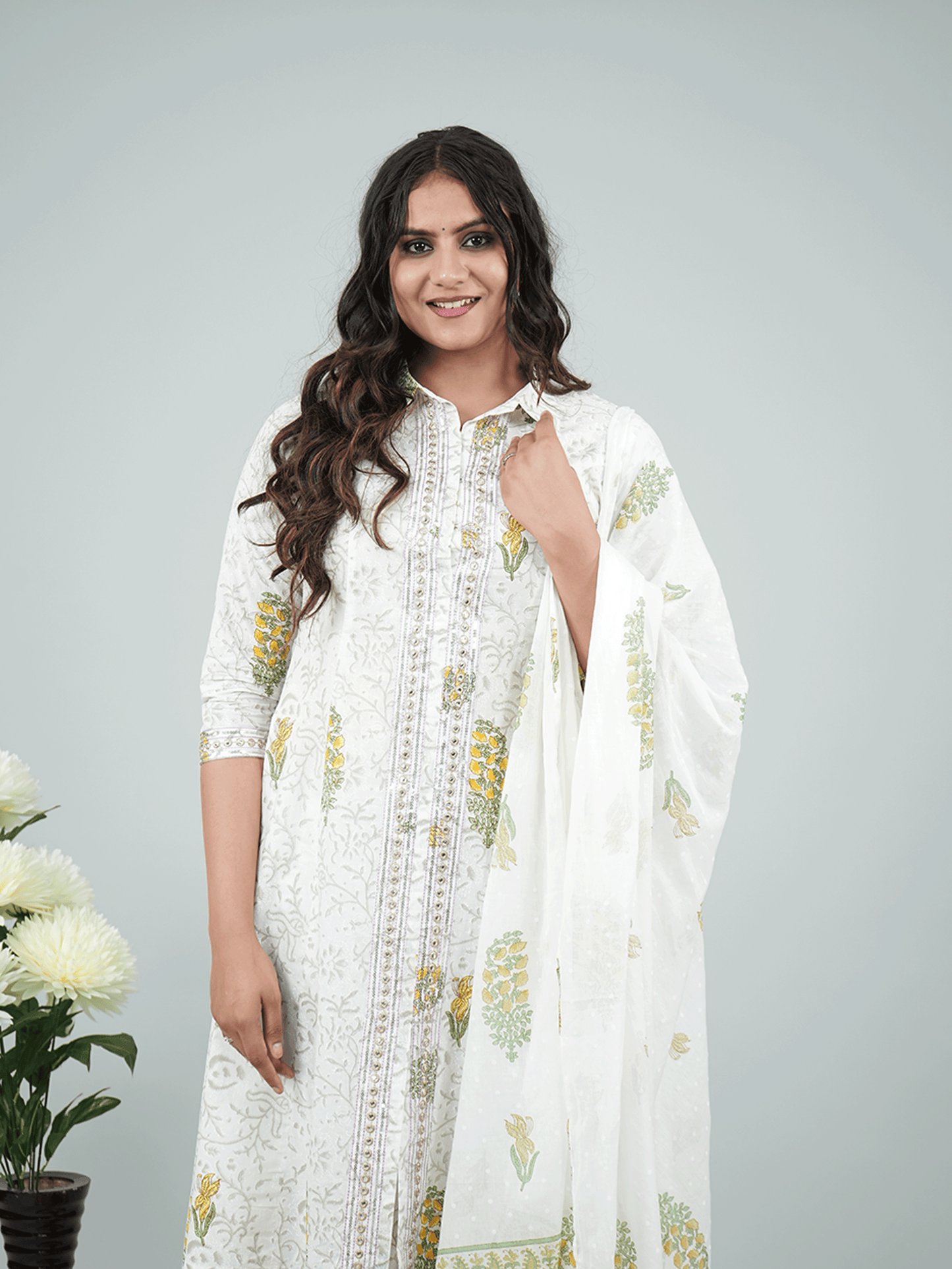 Embroidered Soft Cotton Floral High Low Grey Kurta