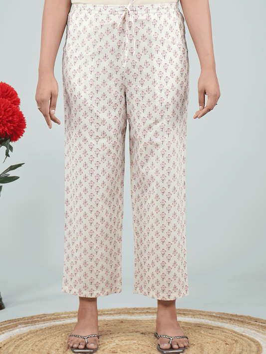 Soft Cotton Floral Peach Straight Trousers
