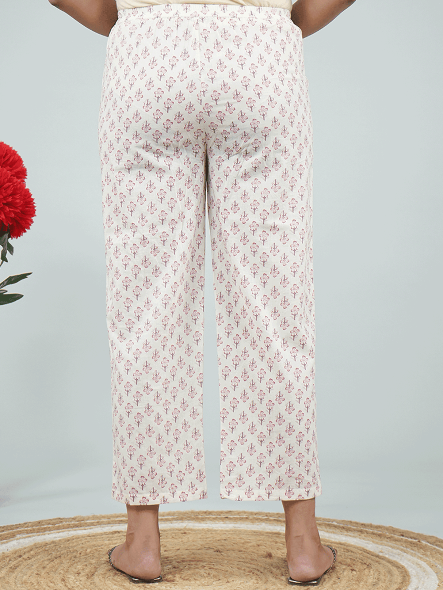 Soft Cotton Floral Peach Straight Trousers