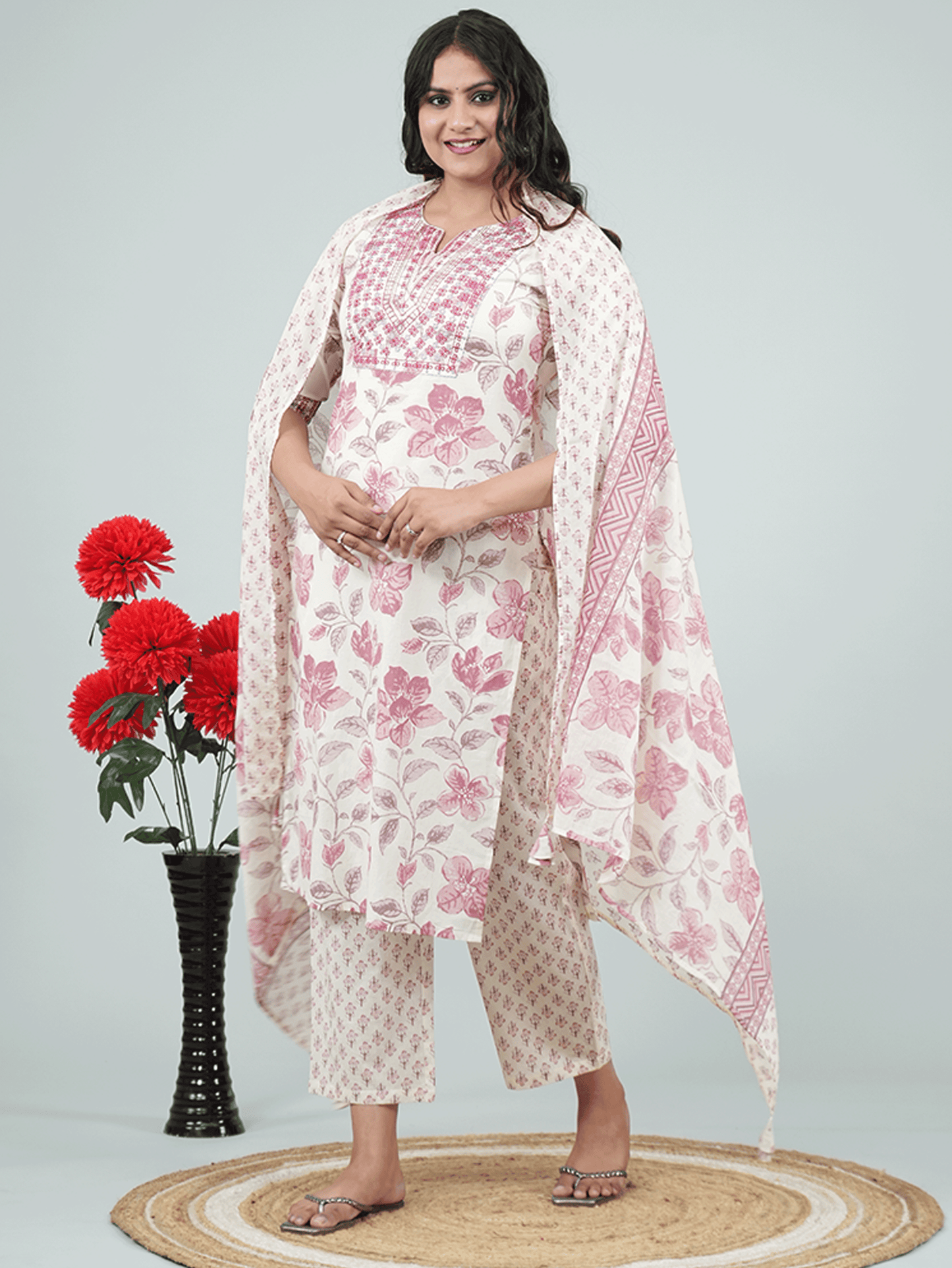Cotton Voile Floral Peach Dupatta