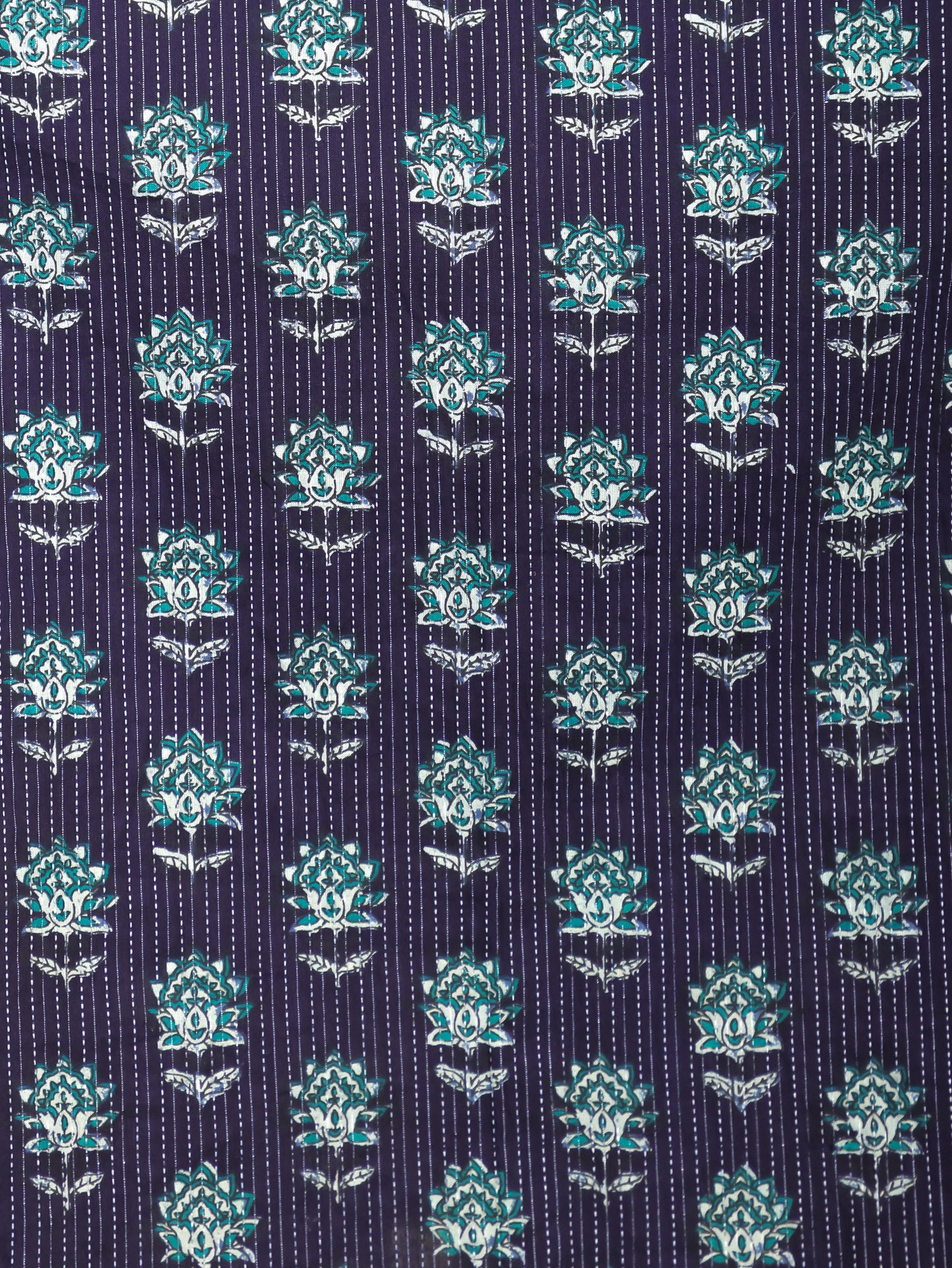 Embroidered Kantha Cotton Floral A-line Blue Kurta