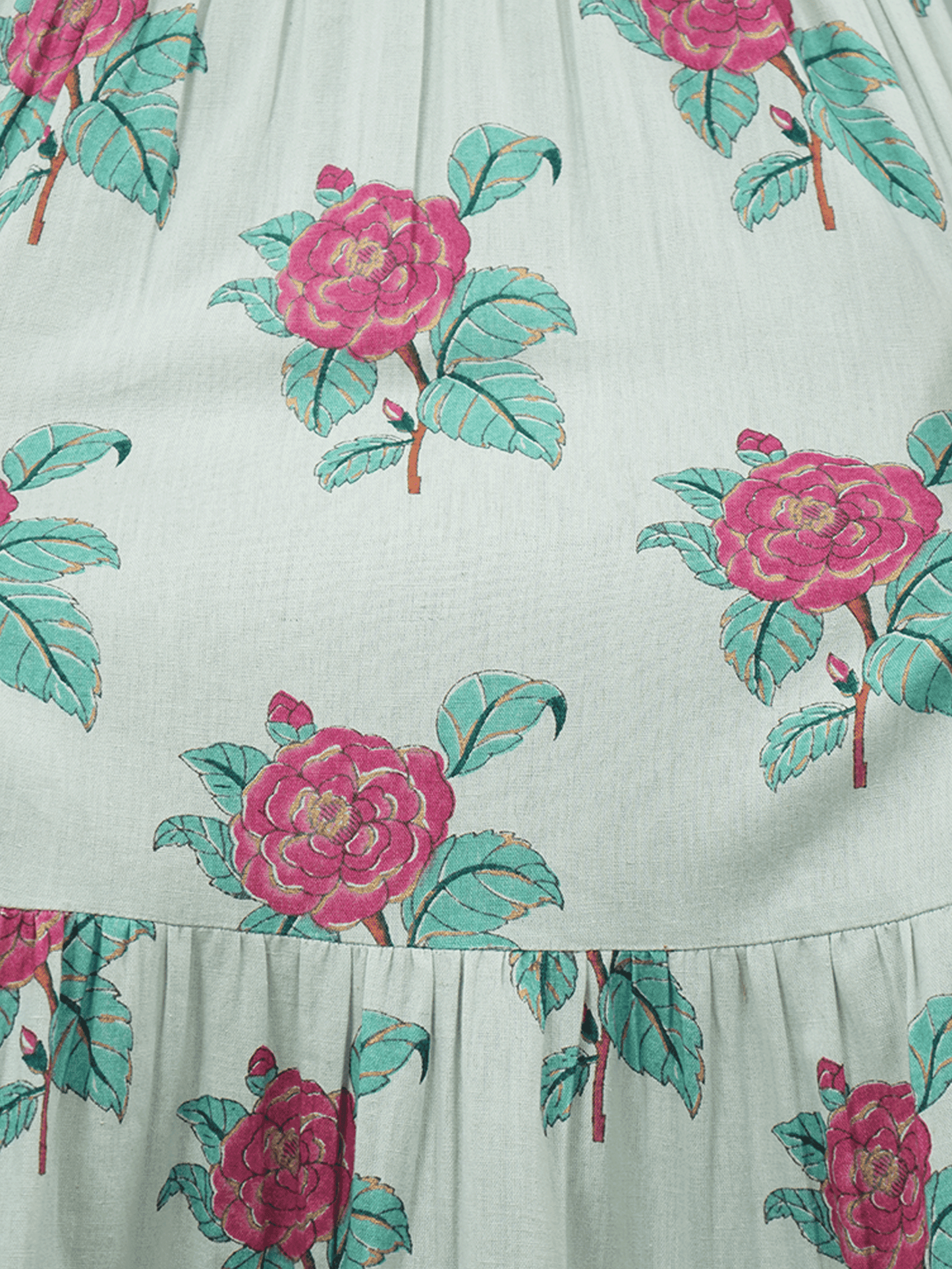 Embroidered Linen Cotton Floral A-line Green Dress