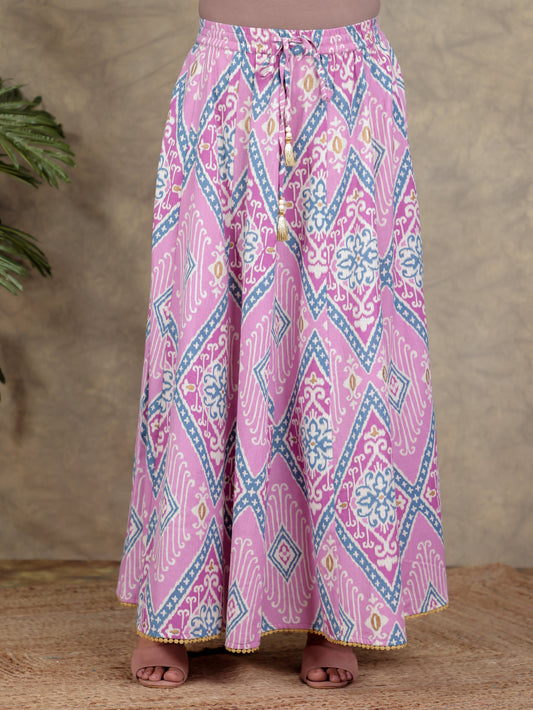Linen Cotton Ikat Purple Skirt