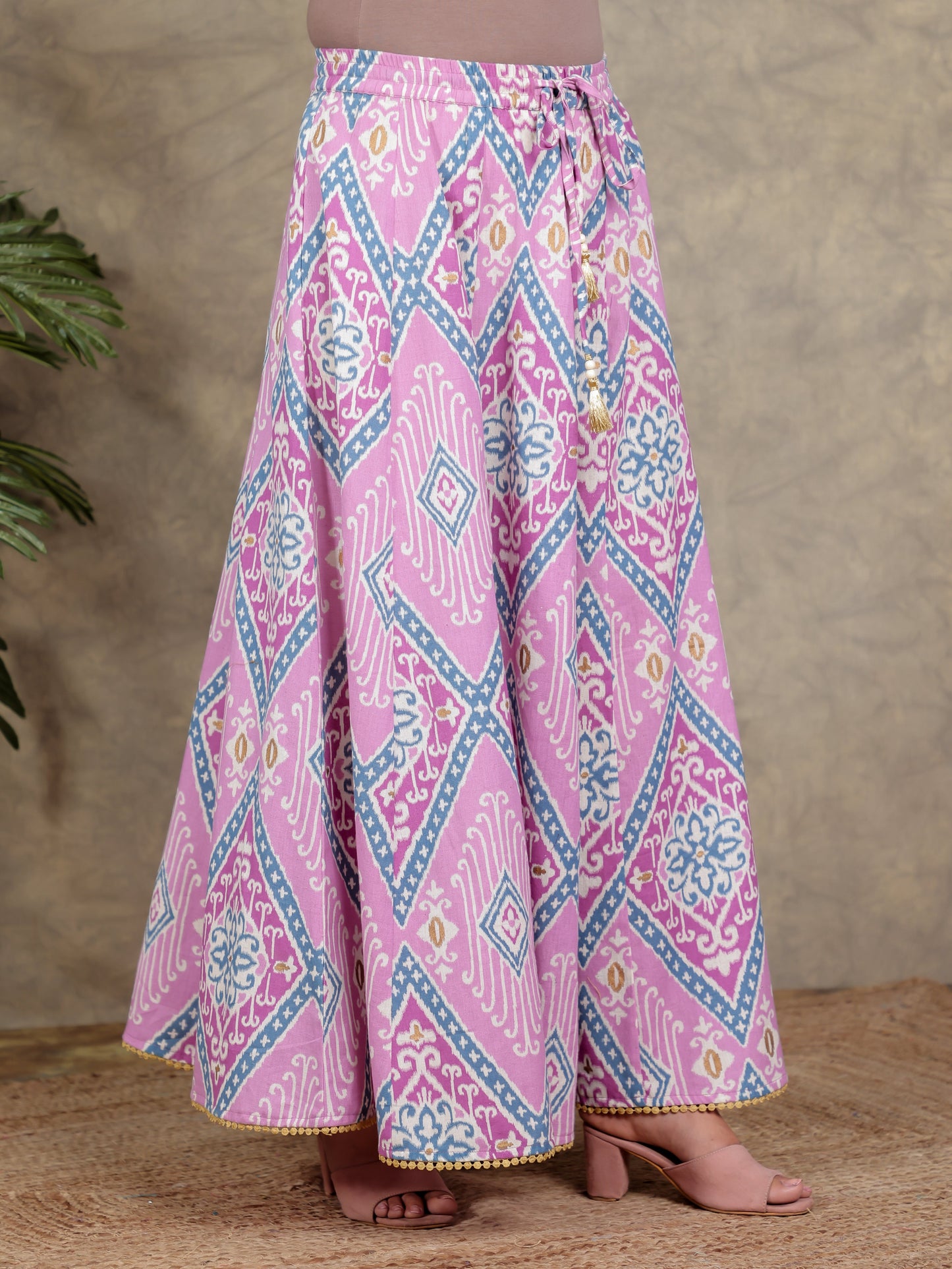 Linen Cotton Ikat Purple Skirt