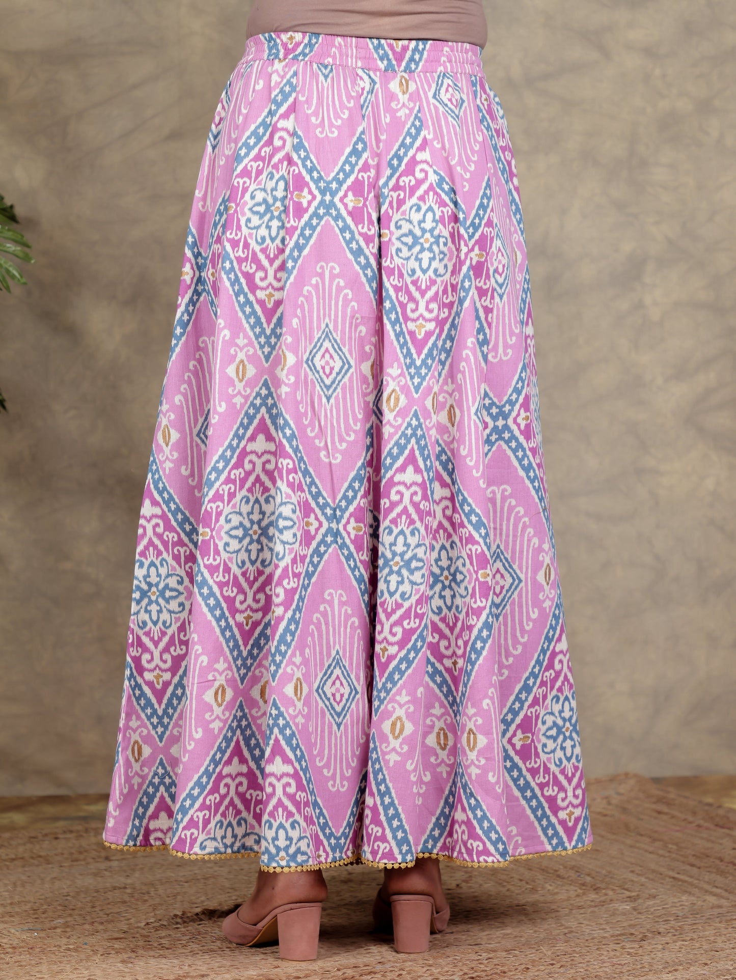 Linen Cotton Ikat Purple Skirt