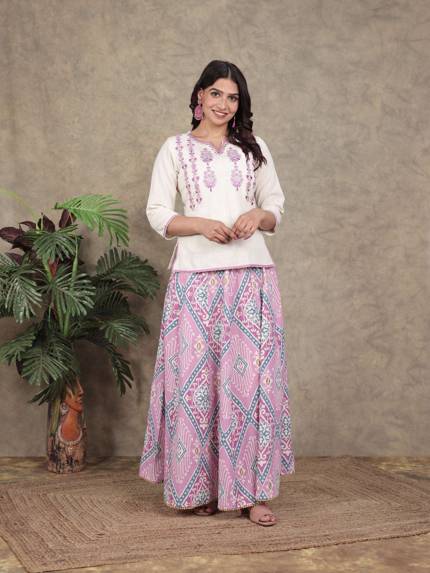 Embroidered Linen Cotton Solid Straight Off White Kurta
